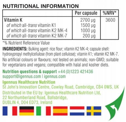 Vitamin K2 MK-7 and MK-4 plus Vitamin K1 forms ALL TRANS bioavailable 90 kap Manufacturer code witamina K