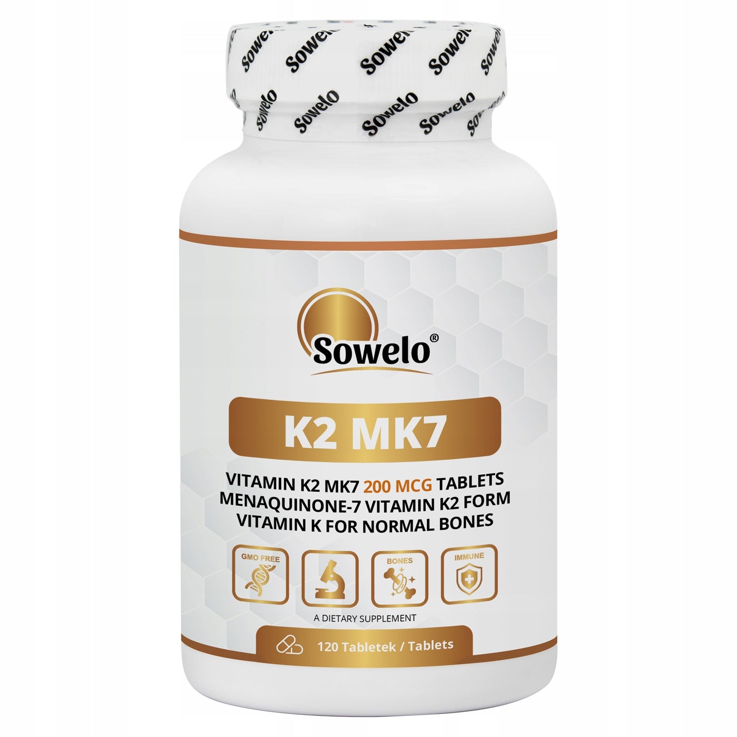 Vitamin K2 MK7 200 mcg 120 Tab – Bones, Heart, Calcium, Absorption – Sowelo