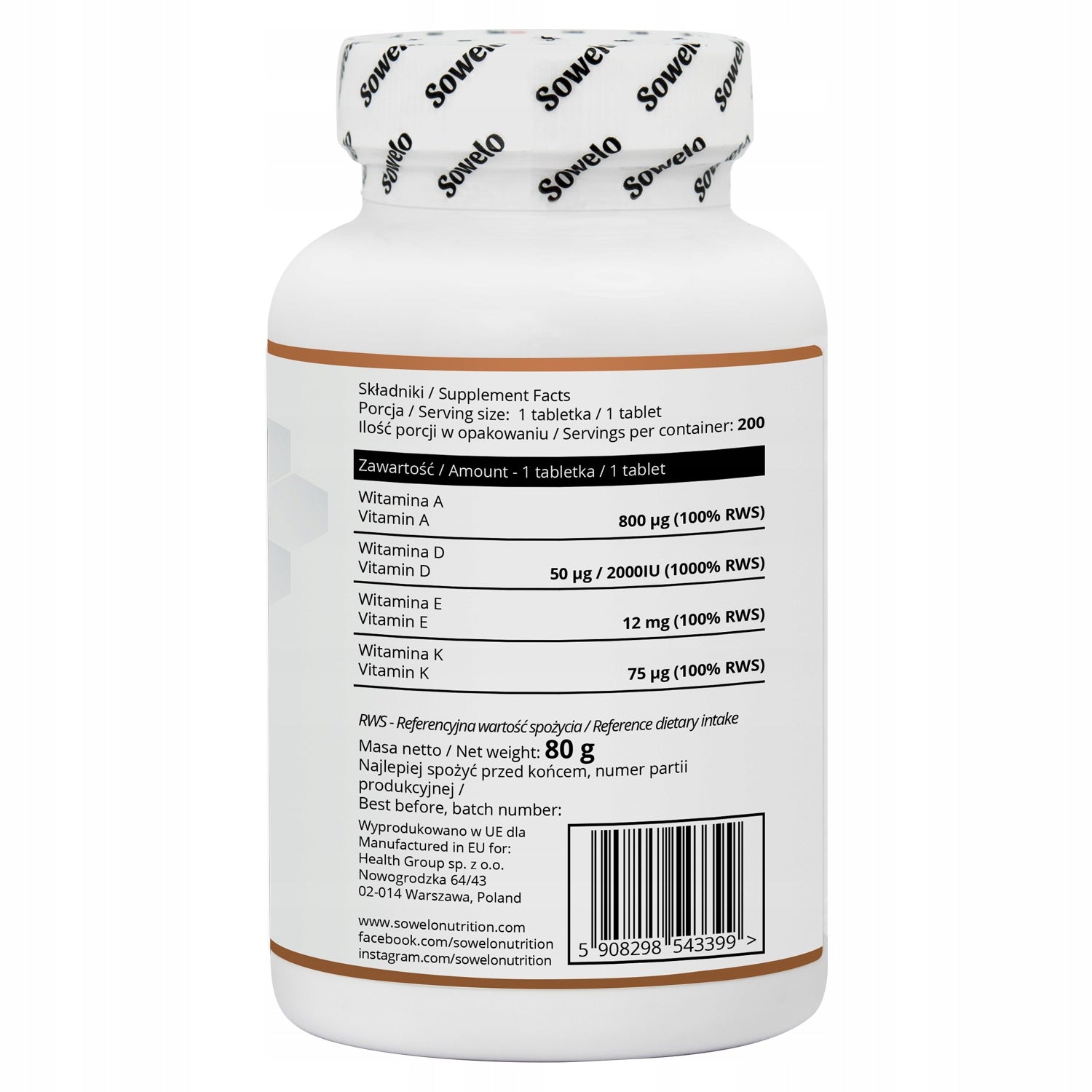 Vitamins ADEK 200 Tablets – Immunity, Bones, Antioxidation – Sowelo Packaging status original