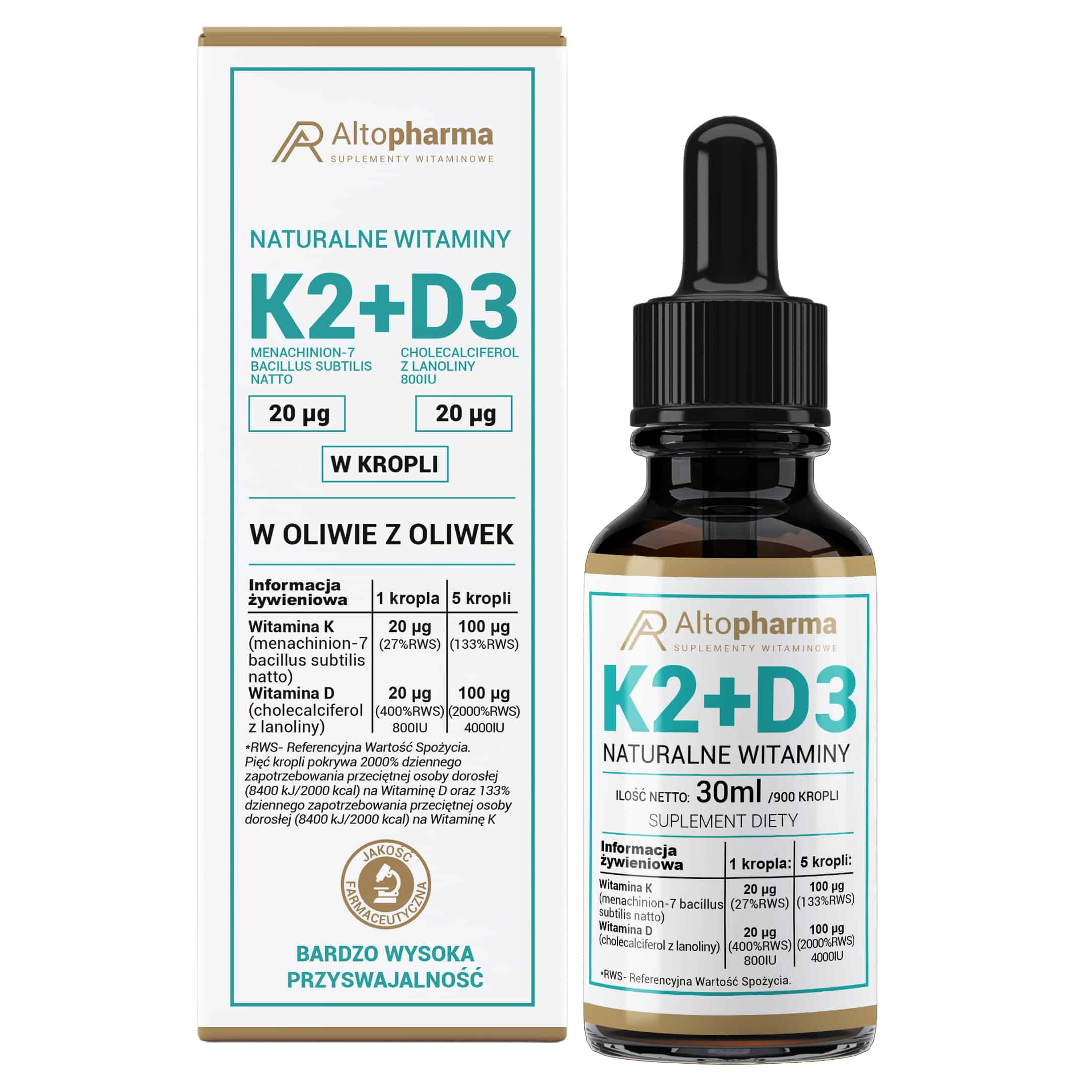 Vitamins K2 + D3 in drops for RESISTANCE BONE MUSCLES Alto Pharma 30 ml.