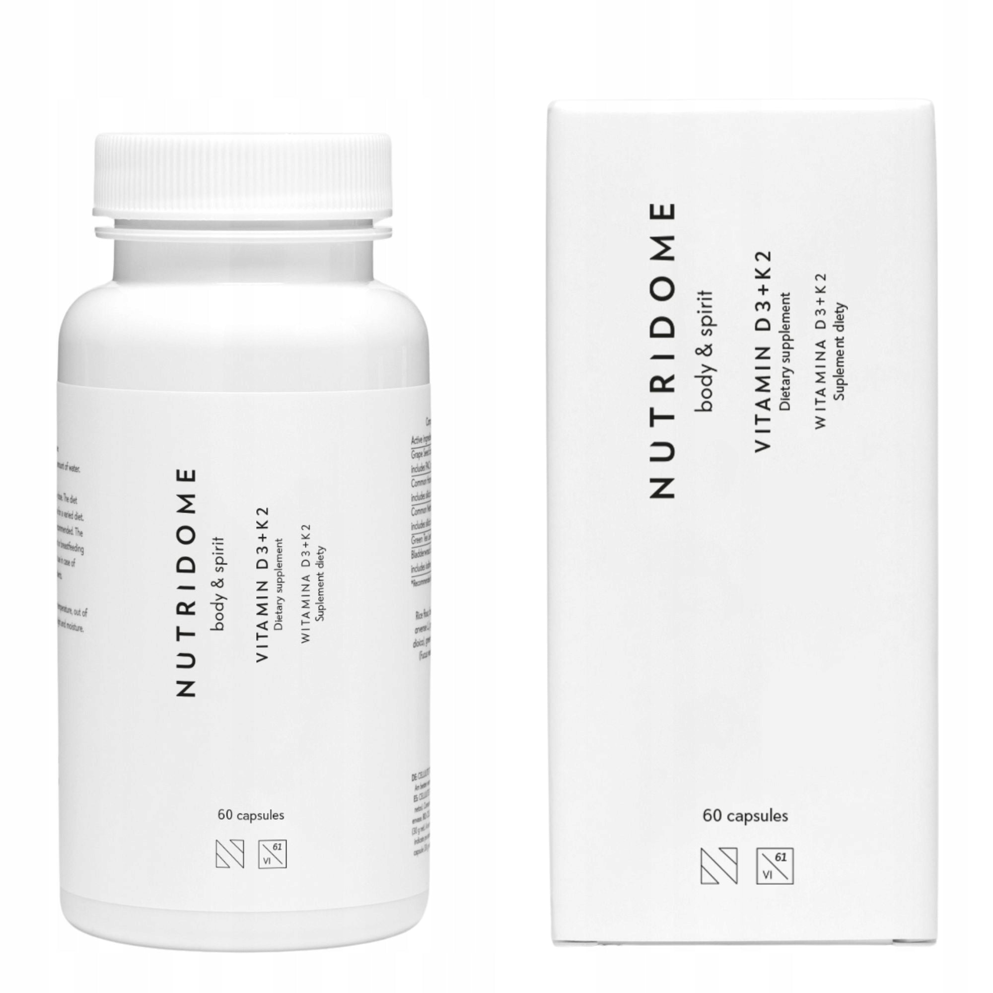 Vitamins high dose D3 K2 inulin on bone teeth immunity 60pcs Nutridome Packaging status original