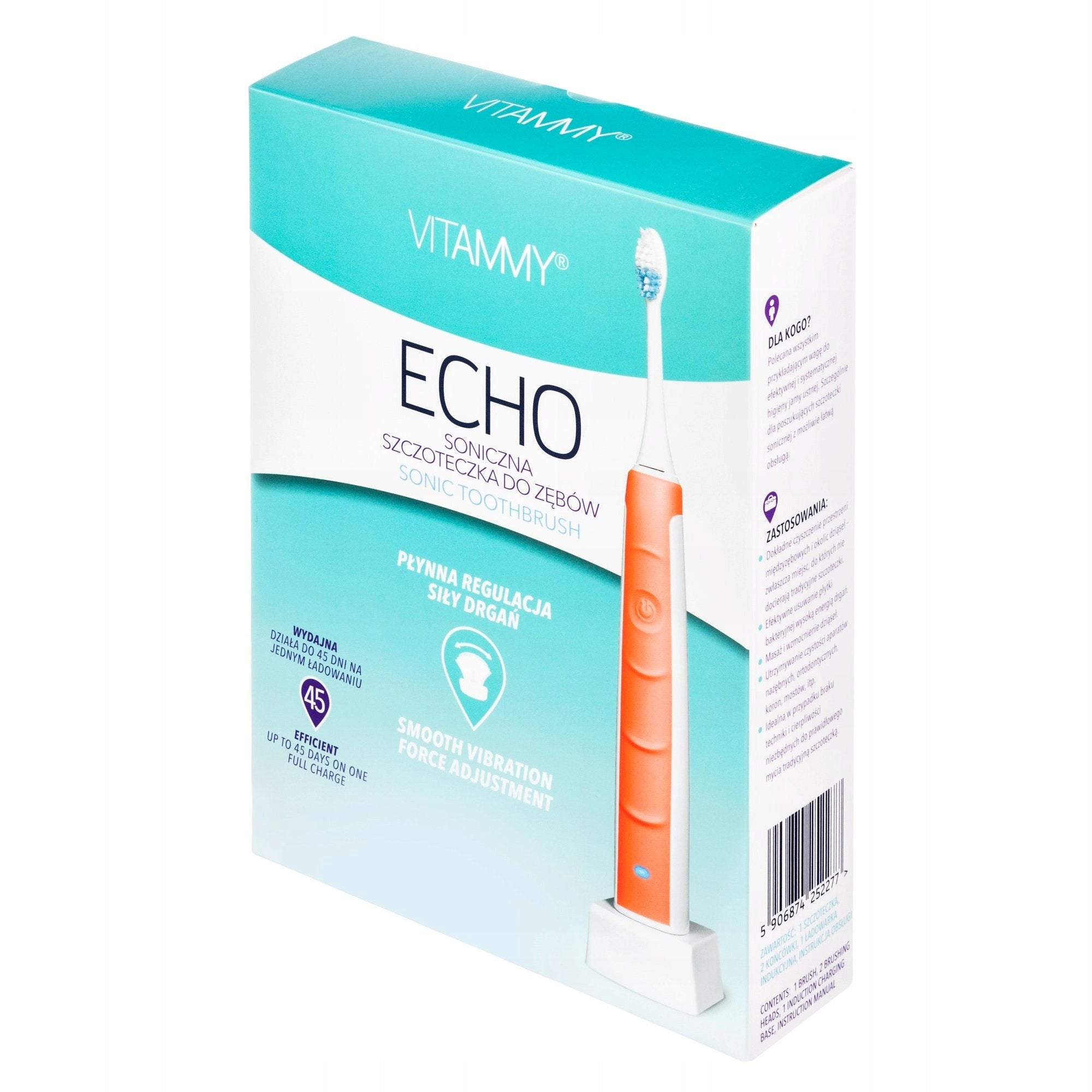 Vitammy Echo, sonic toothbrush, coral Batteries included no