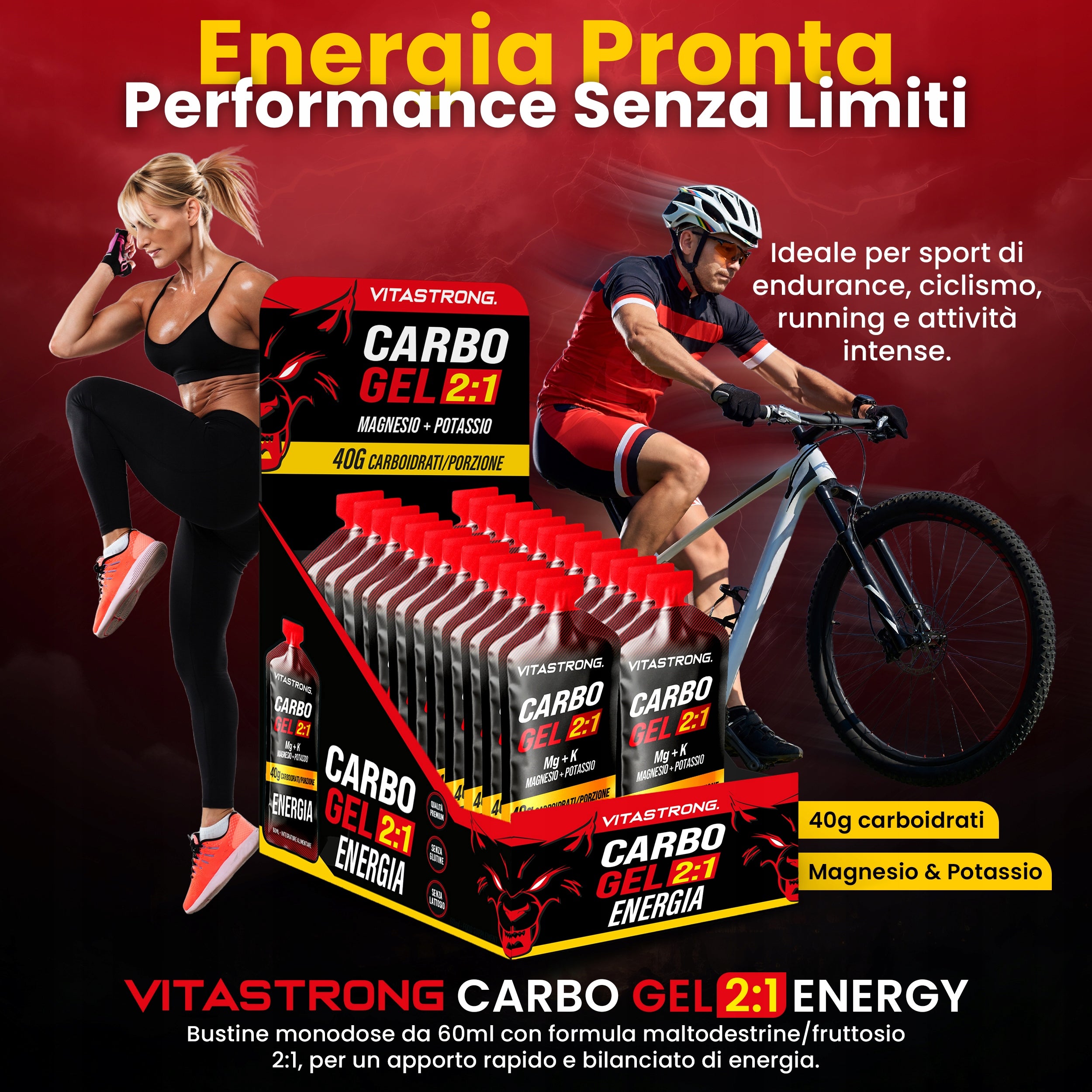 Vitastrong CARBO GEL 2:1 24 x 60ml Gels – Fast Energy with Carbohydrates Expiration date at least 1 year from the date of purchase