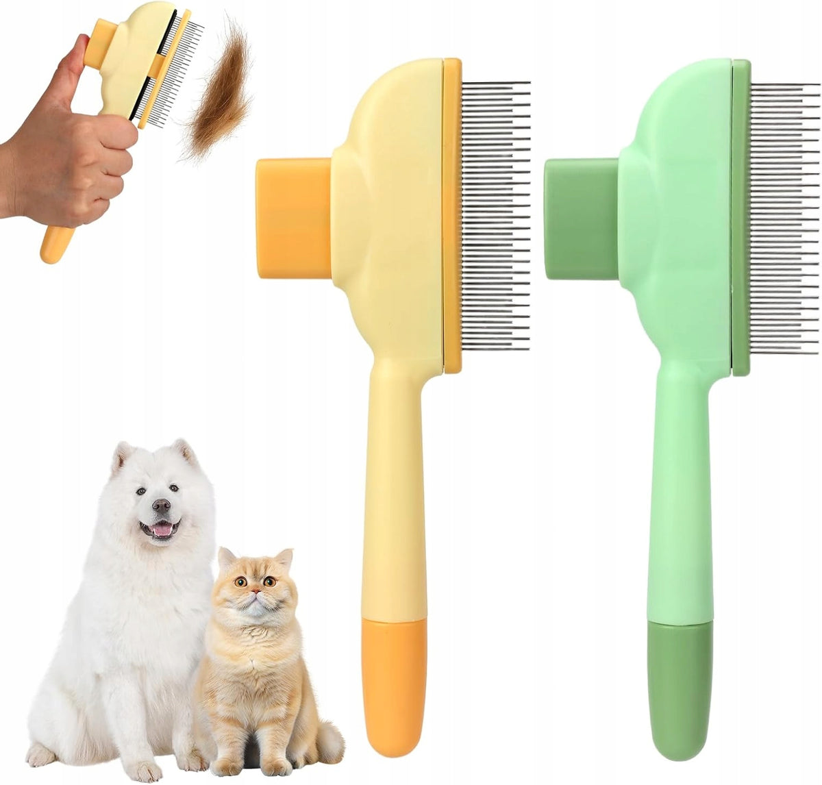 Voarge 2 Pcs Self Cleaning Flea Comb, Hair Removal Brush