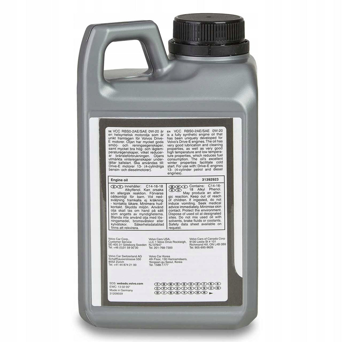 Volvo engine oil 0W20 VCC-RBS0-2AE 31392923 OE Manufacturer code OE VOLVO 31392923