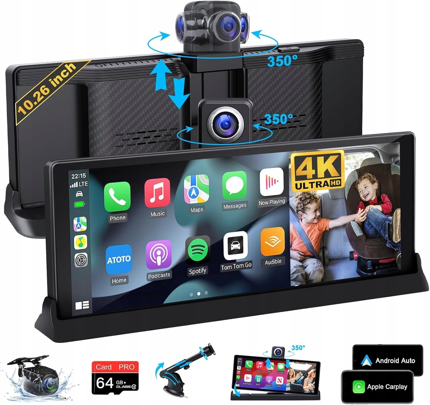 Vtopek 10,26" CarPlay Android Auto Camera 4K GPS 64GB