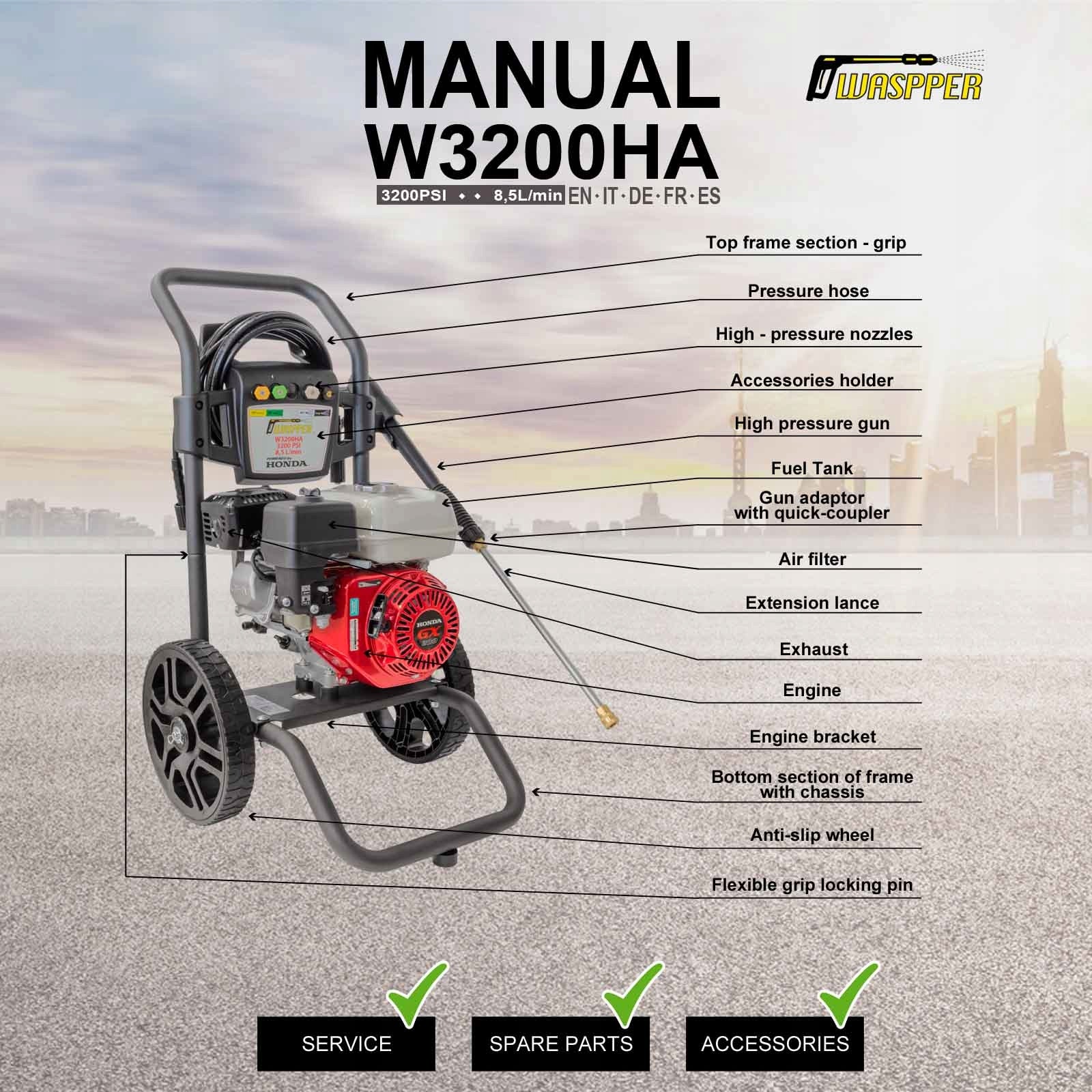 Vysokotlakový čistič Waspper 220 bar 4300 W Manufacturer code W3200HA