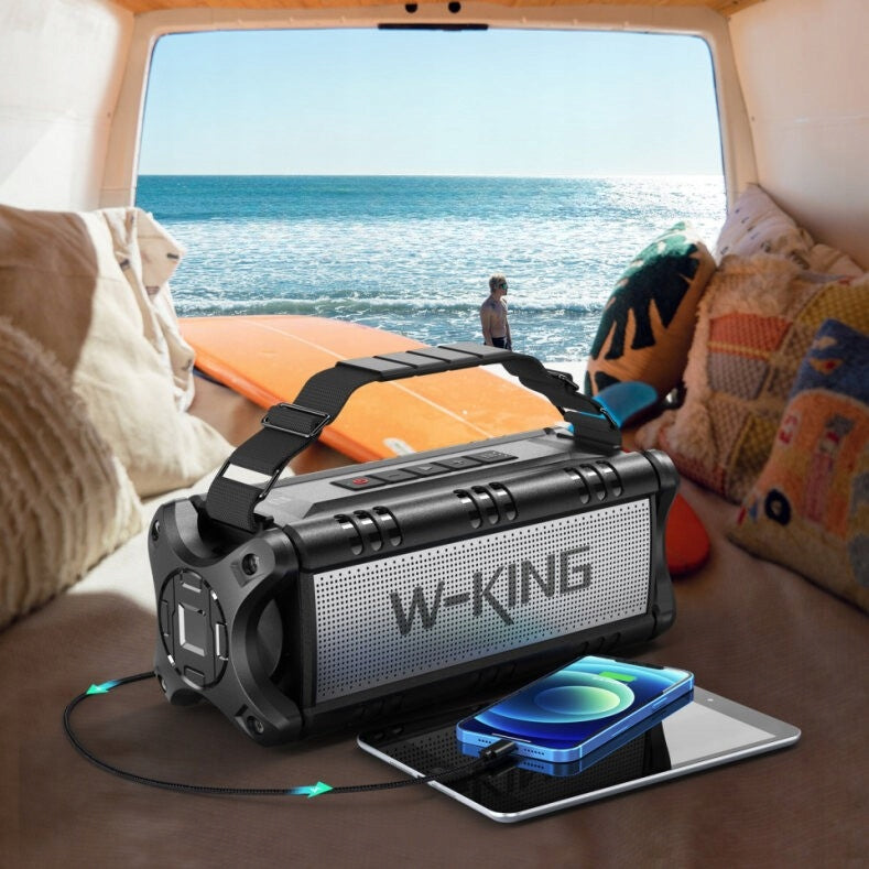 W-King D8 Bluetooth Speaker, 90W Peak, IPX6, Powerbank, AUX, Black & Silver Packaging status original