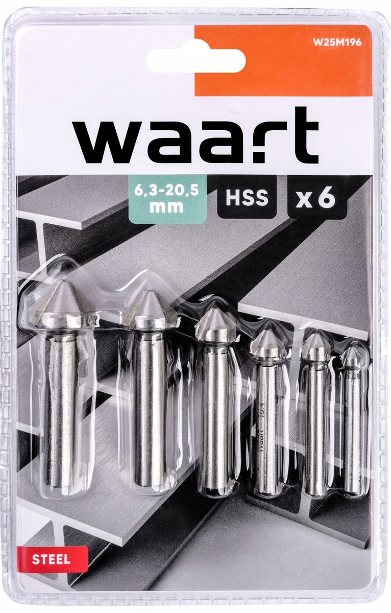 WAART Conical countersink for metal 6 pcs. 6,3 - 20,5 mm W25M196 Drill bit type drill bit set