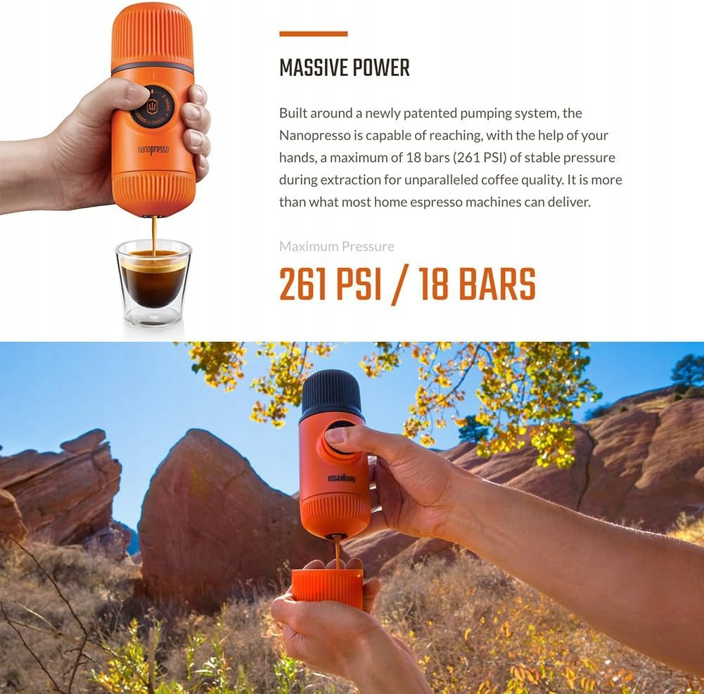 WACACO Nanopresso espresso machine manual travel 18 bar orange Brand Wacaco