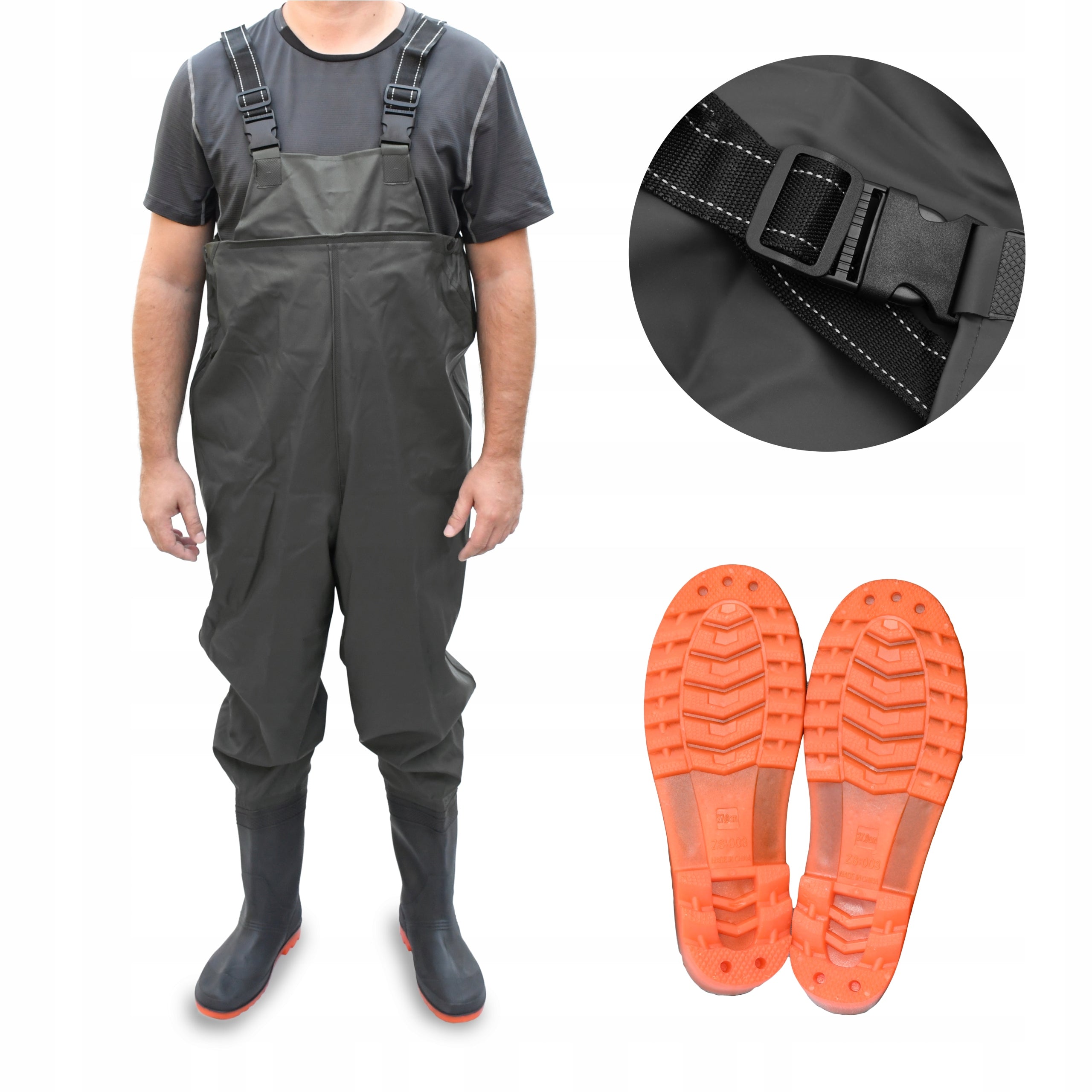 WADERS FISHING TROUSERS REINFORCED RUBBER BOOTS BLACK SIZE. 42