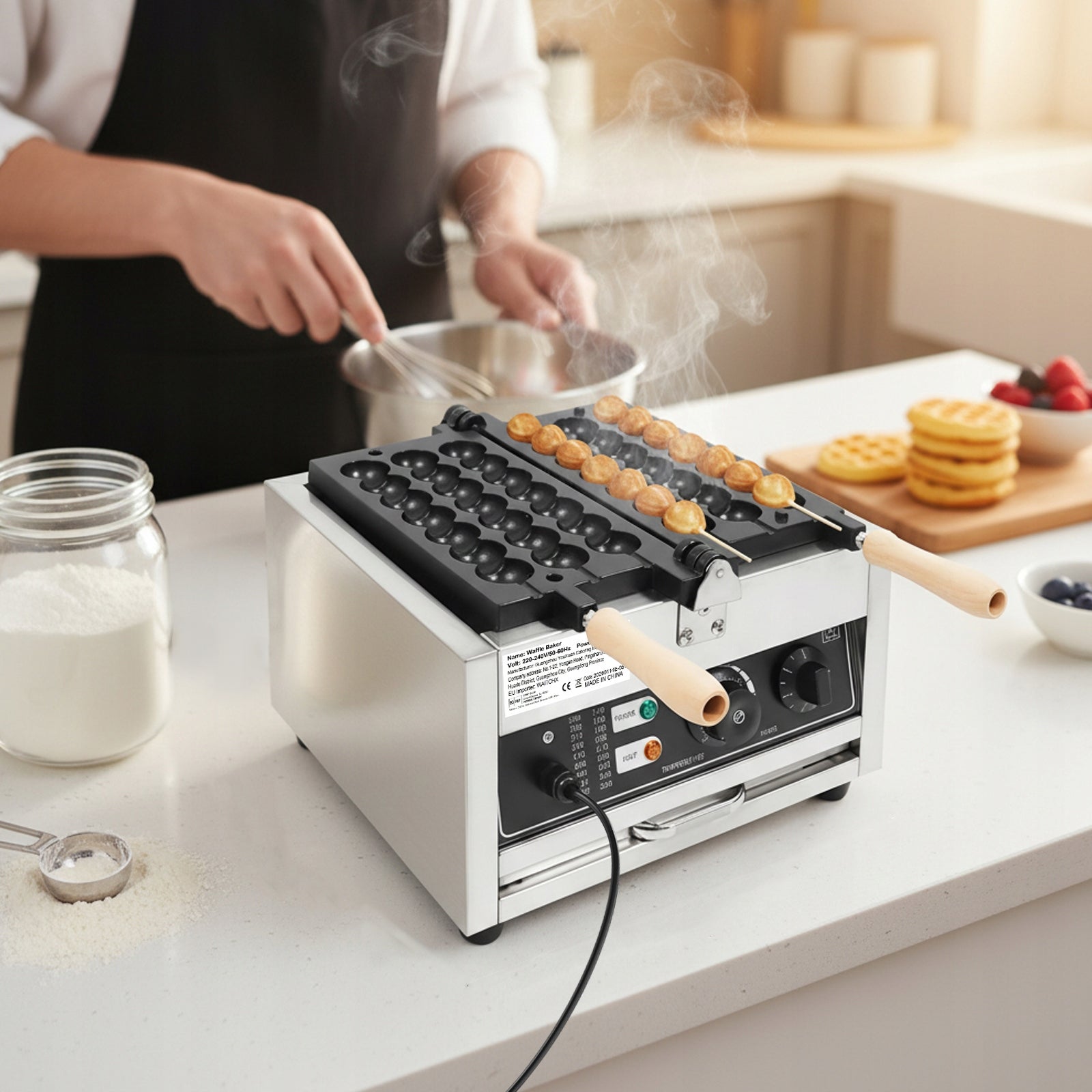 WAFFLE BALL MAKING MACHINE 1500W FOR COMMERCIAL/HOME PANCAKE/MUFFIN USE Packaging status original