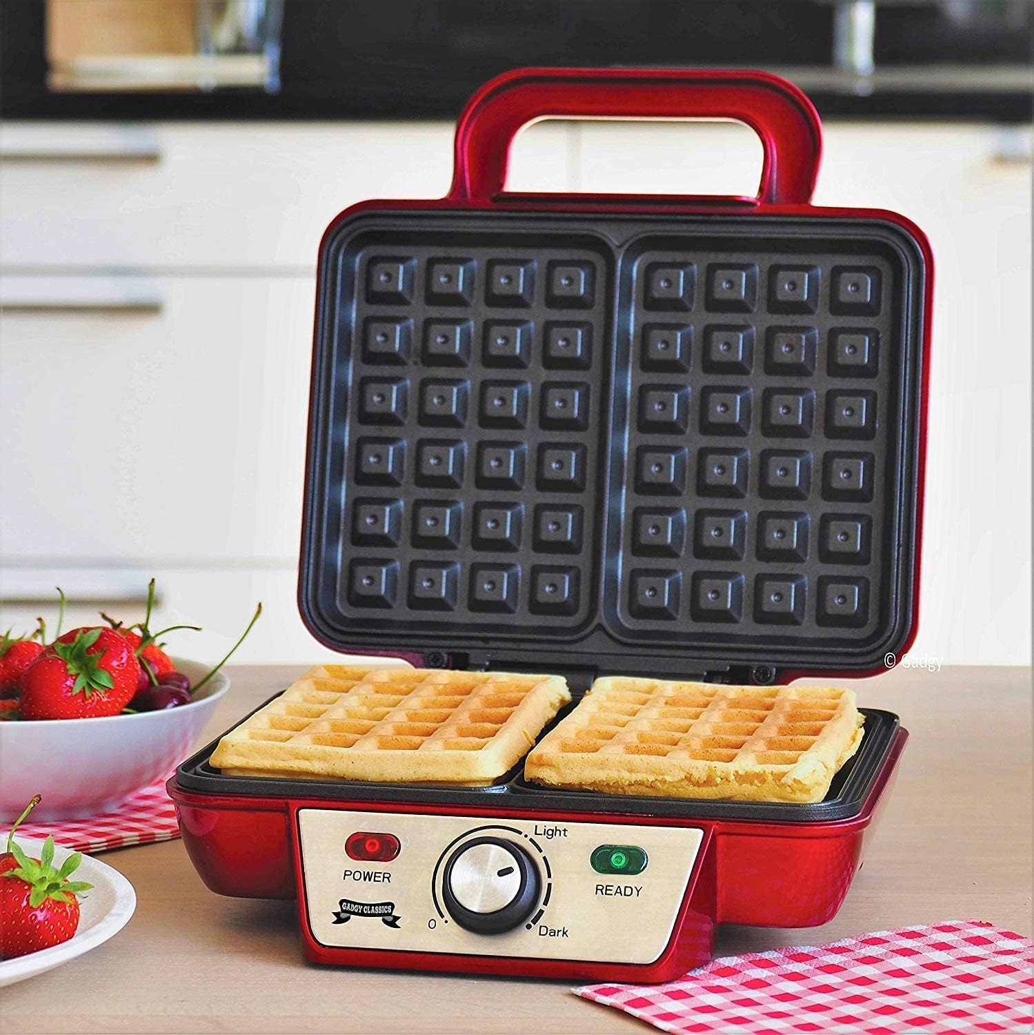 WAFFLE IRON 1000 IN NON-STICK 2 WAFFLES TEMPERATURE CONTROL RETRO Power rating 1000 W