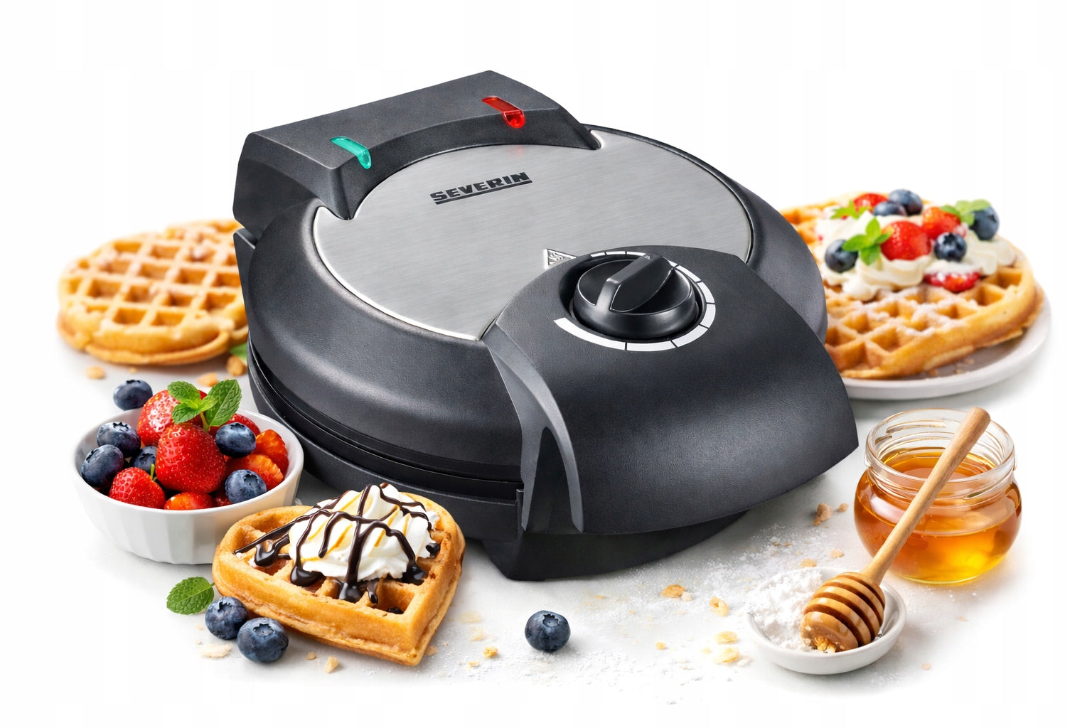 WAFFLE IRON 1300W 5 WAFFLES TEMPERATURE CONTROL BLACK SEVERIN WA2103