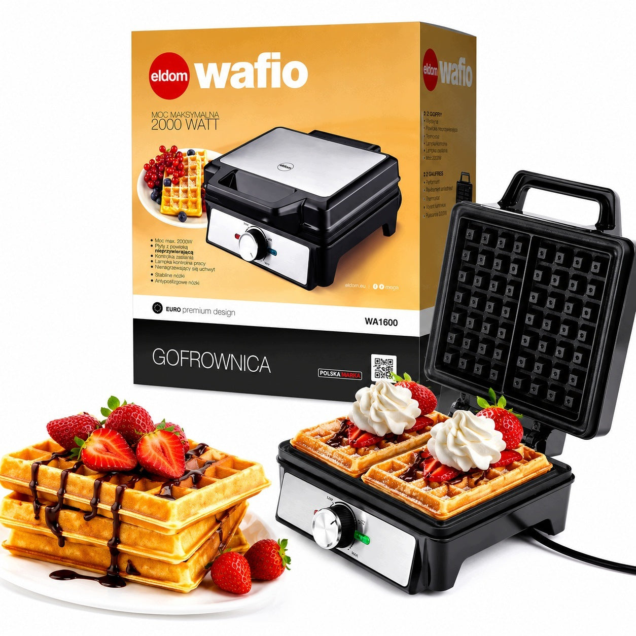 WAFFLE IRON 2000W 2 LARGE WAFFLES NONSTICK COATING BAKING ADJUSTMENT
