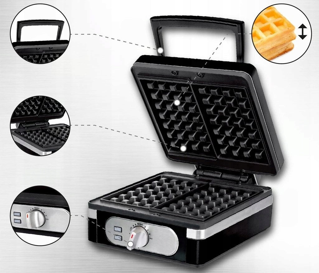 WAFFLE IRON 2000W FOR 2 LARGE WAFFLES TEMPERATURE CONTROL STRONG DOES NOT STICK Packaging status original