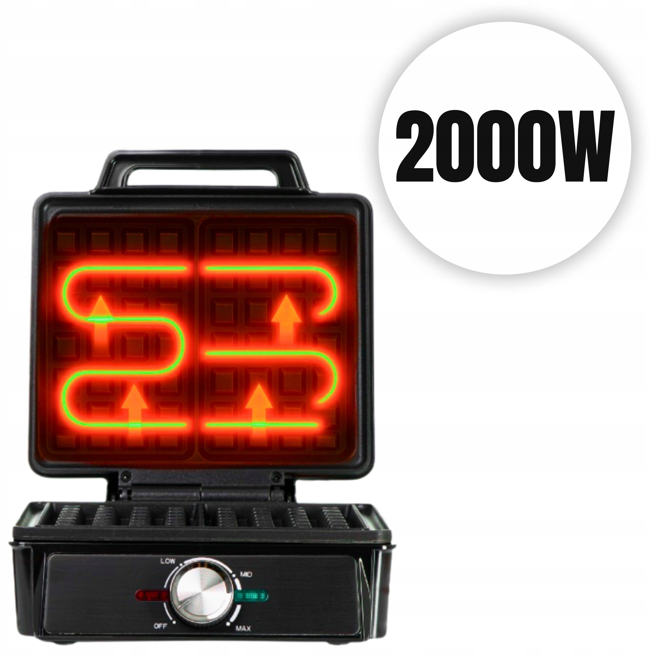 WAFFLE IRON 2000W WAFFLE TOASTER STRONG WITH TEMPERATURE CONTROL BLACK Brand no brand