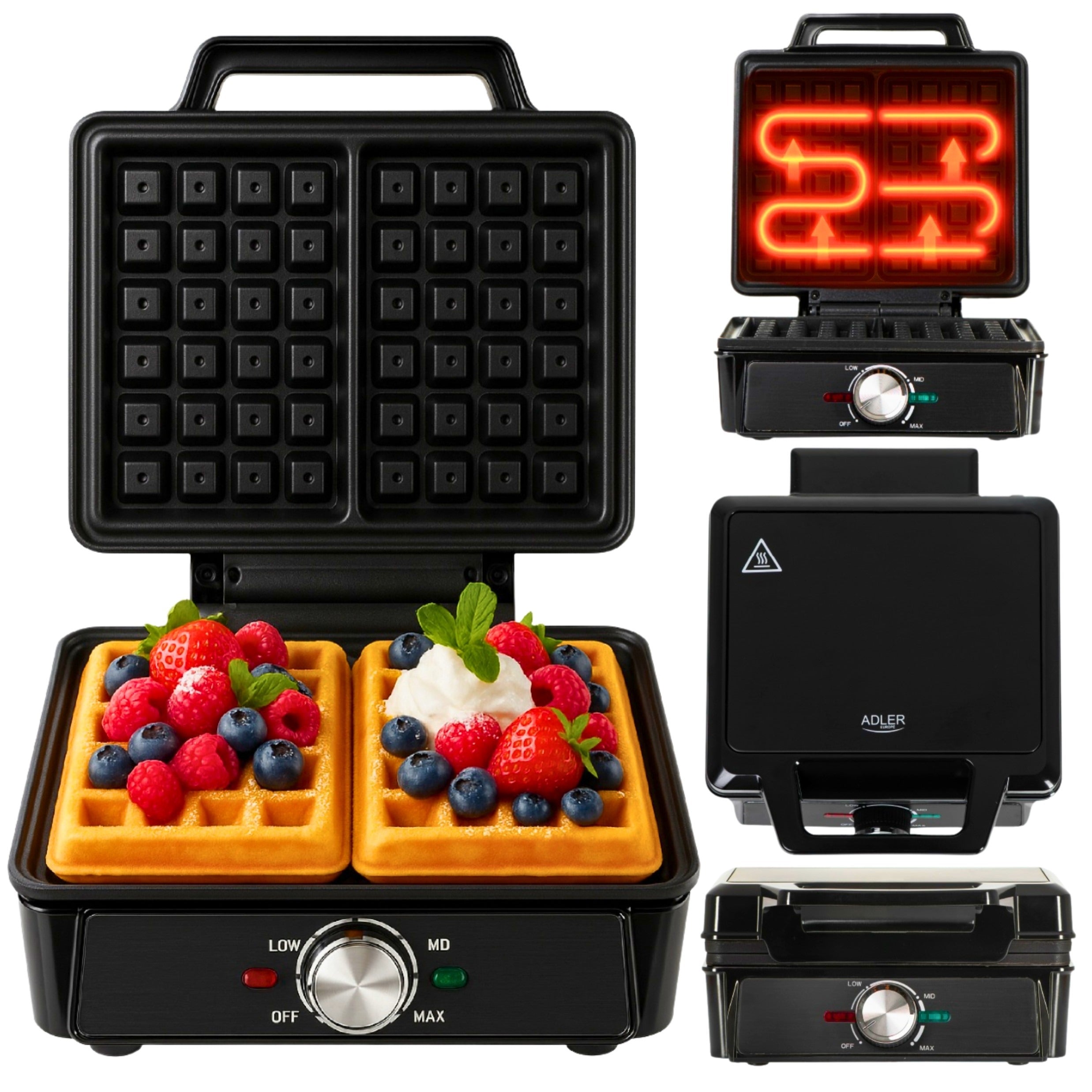 WAFFLE IRON 2000W WAFFLE TOASTER STRONG WITH TEMPERATURE CONTROL BLACK