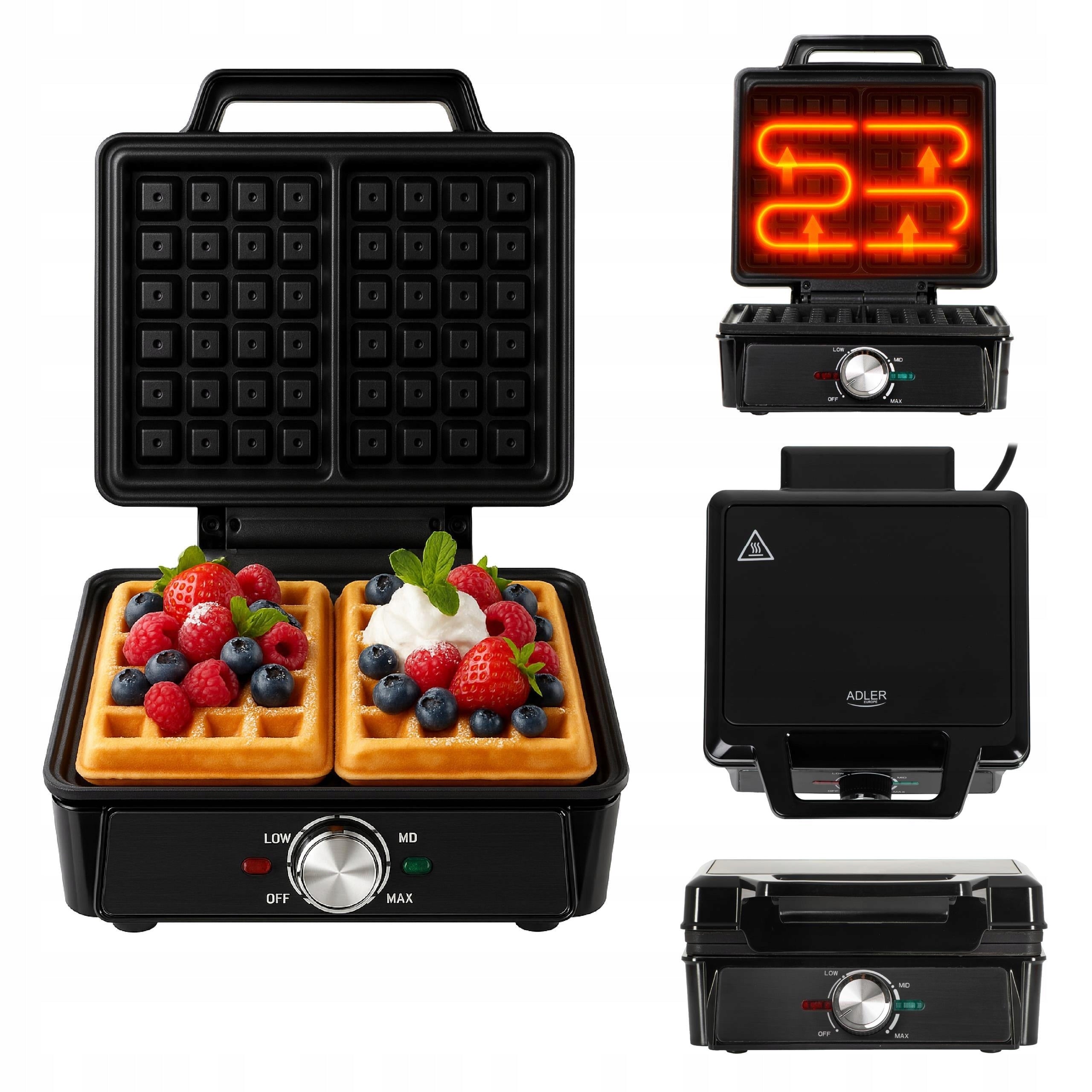 WAFFLE IRON 2000W XXL 2 LARGE WAFFLES TEMPERATURE CONTROL NON-STICK STRONG Power rating 2000 W