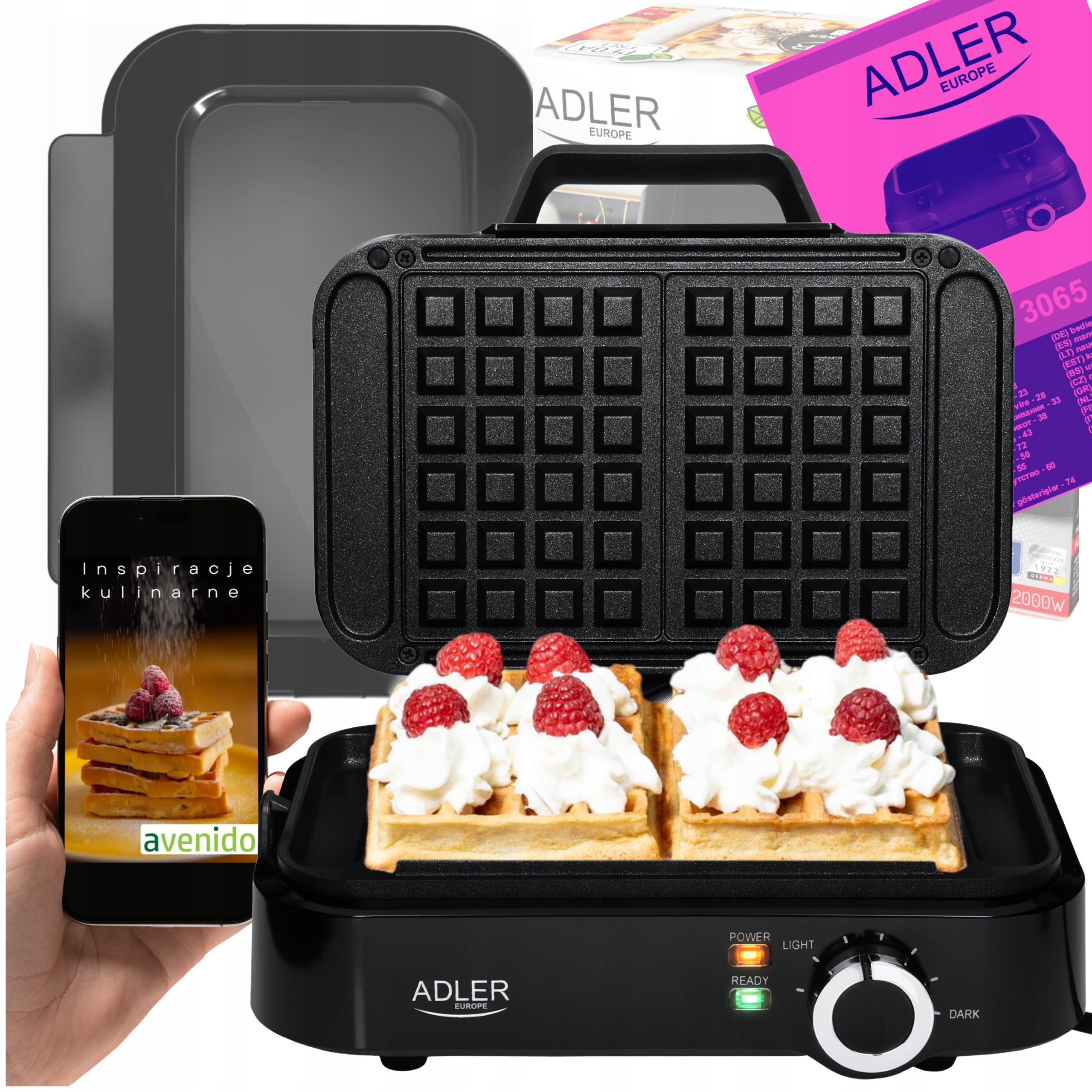WAFFLE IRON 2000W XXL 2 LARGE WAFFLES TEMPERATURE CONTROL NON-STICK STRONG