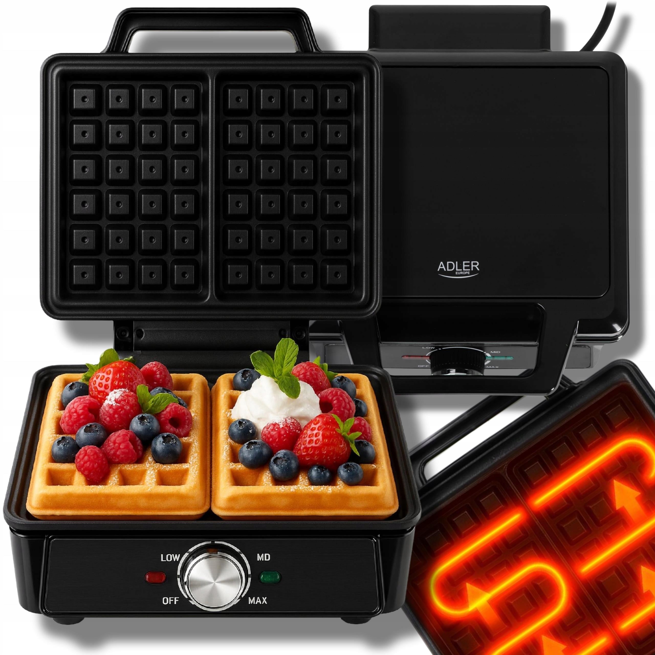 WAFFLE IRON 2000W XXL 2 LARGE WAFFLES TEMPERATURE CONTROL NON-STICK STRONG