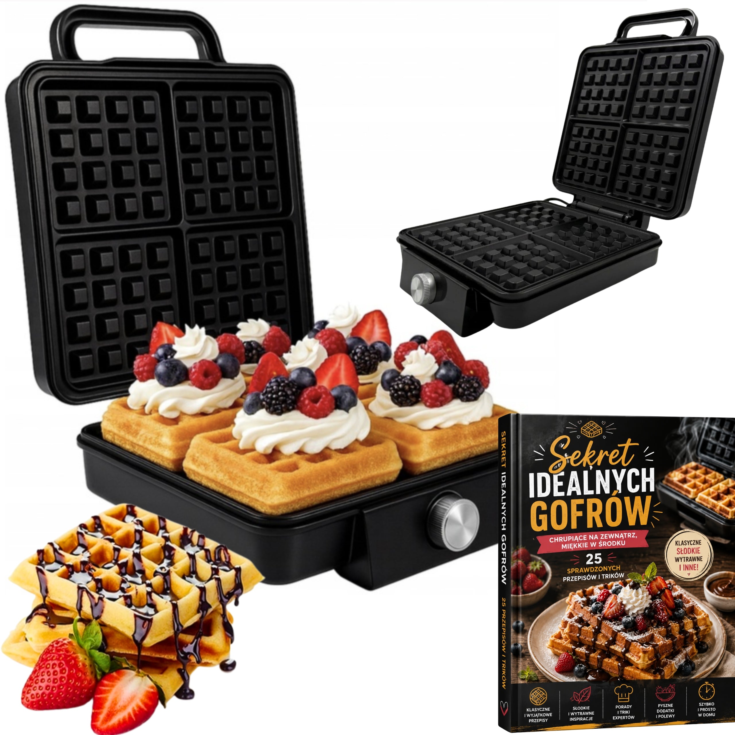WAFFLE IRON 2200W 4 WAFFLES SIMULTANEOUSLY NON-STICK STRONG FAST +FREEBIE