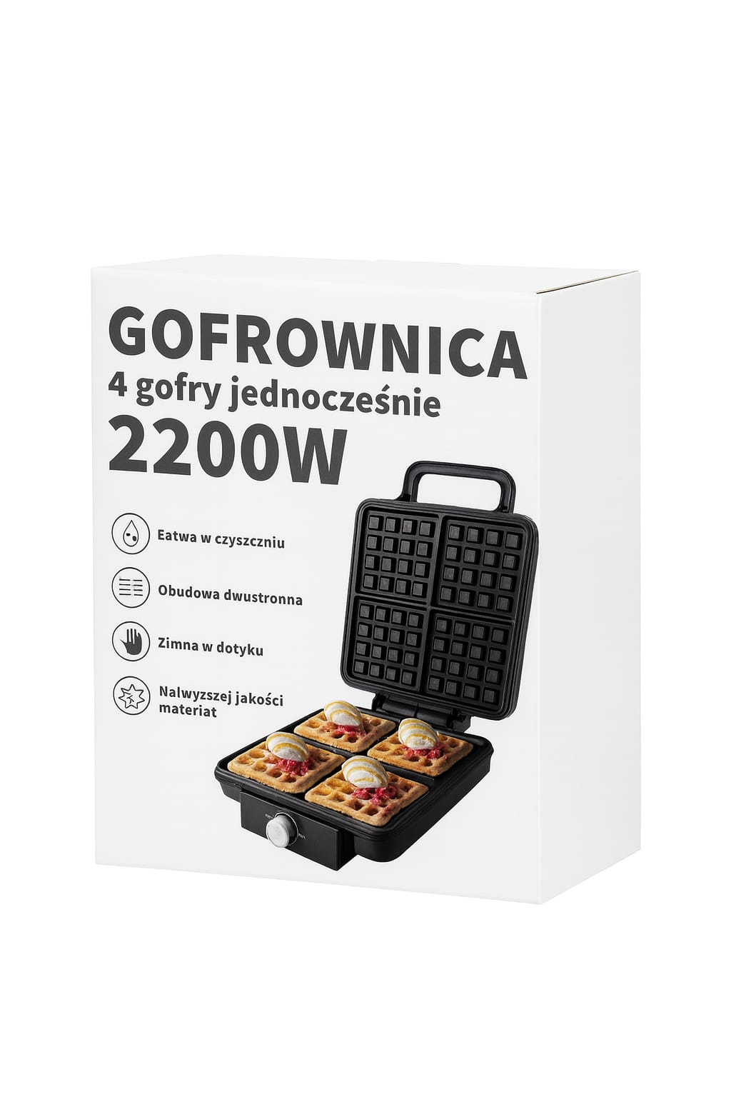 WAFFLE IRON 2200W 4 WAFFLES SIMULTANEOUSLY POWERFUL FAST RELIABLE In_Stock Power rating 2200 W