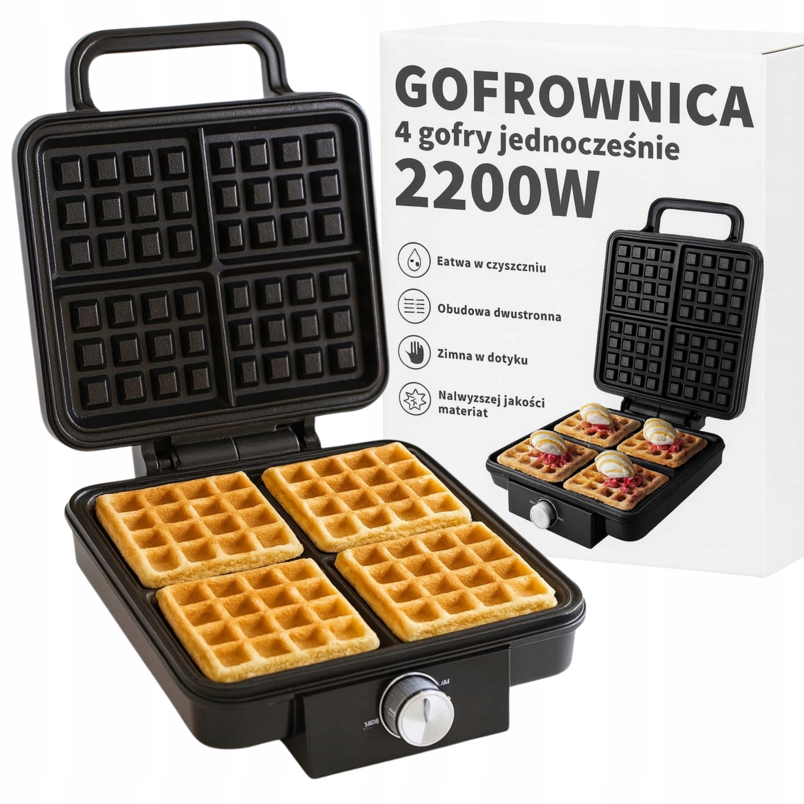 WAFFLE IRON 2200W 4 WAFFLES SIMULTANEOUSLY POWERFUL FAST RELIABLE In_Stock