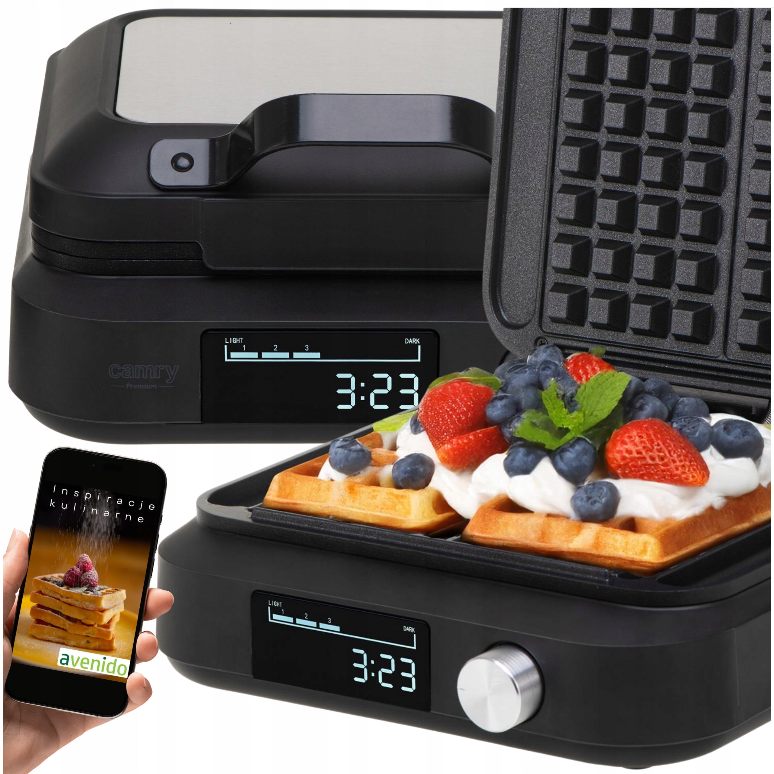 WAFFLE IRON 2200W for 2 waffles XXL Timer Deep Plates Adjustable NON-STICK