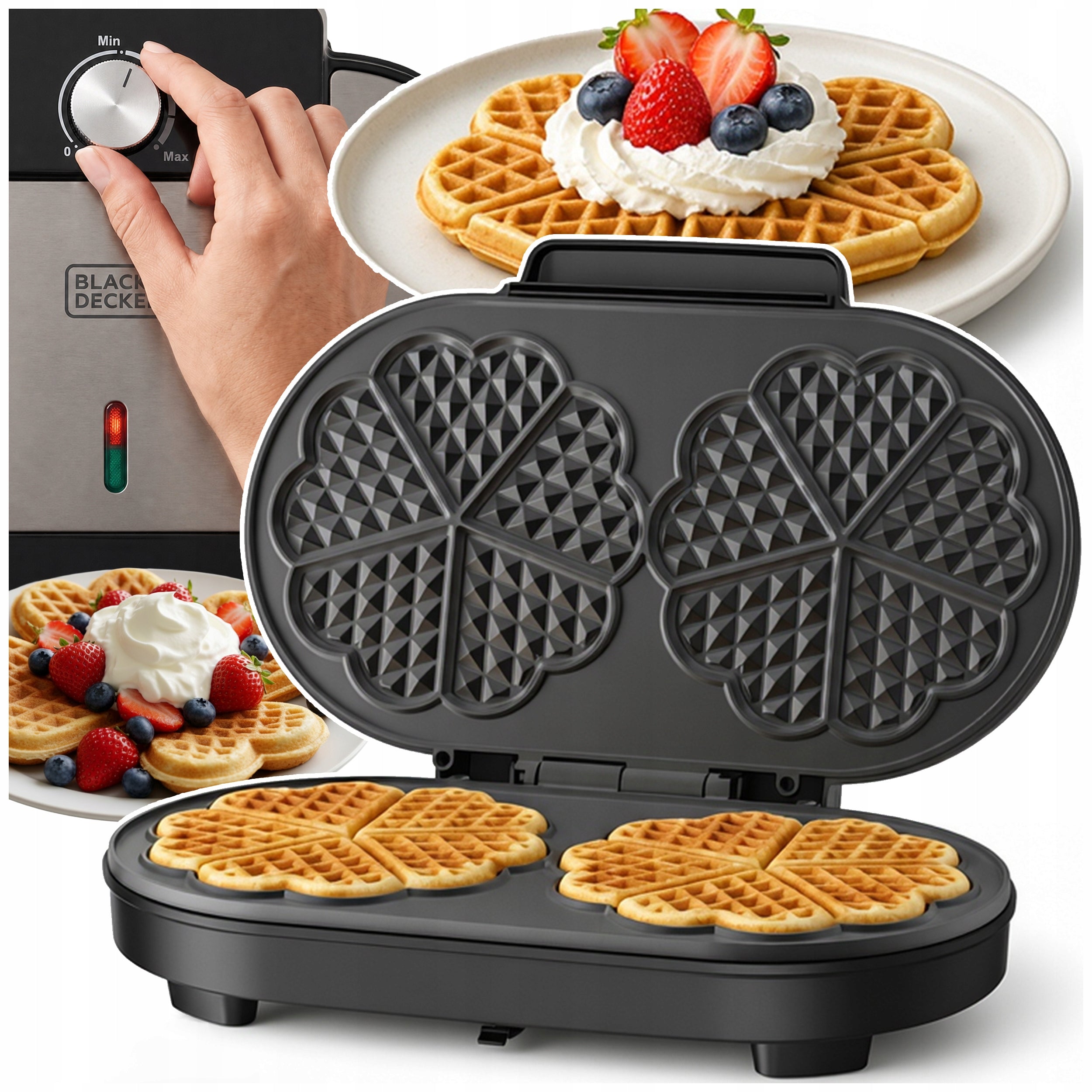 WAFFLE IRON 4 LARGE WAFFLES TEMPERATURE CONTROL NONSTICK PLATES 1400W