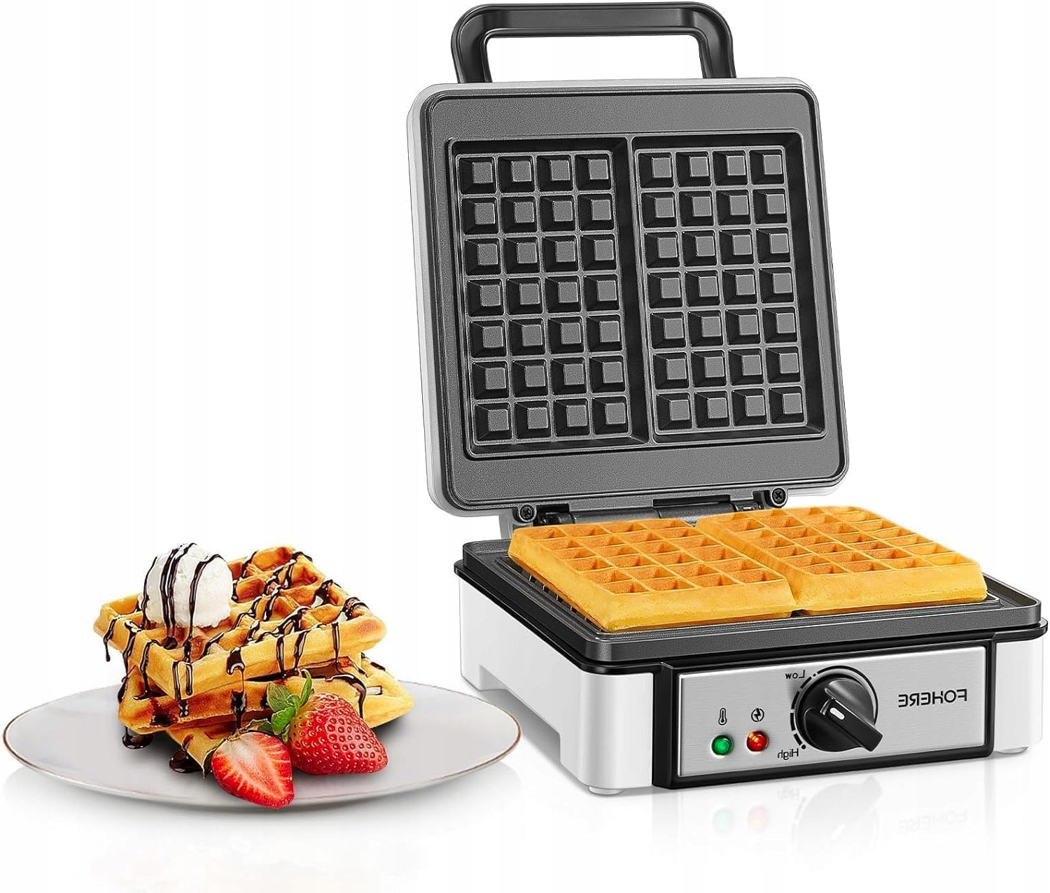 WAFFLE IRON 4 SQUARE PLATES NON-STICK COATING 1200W