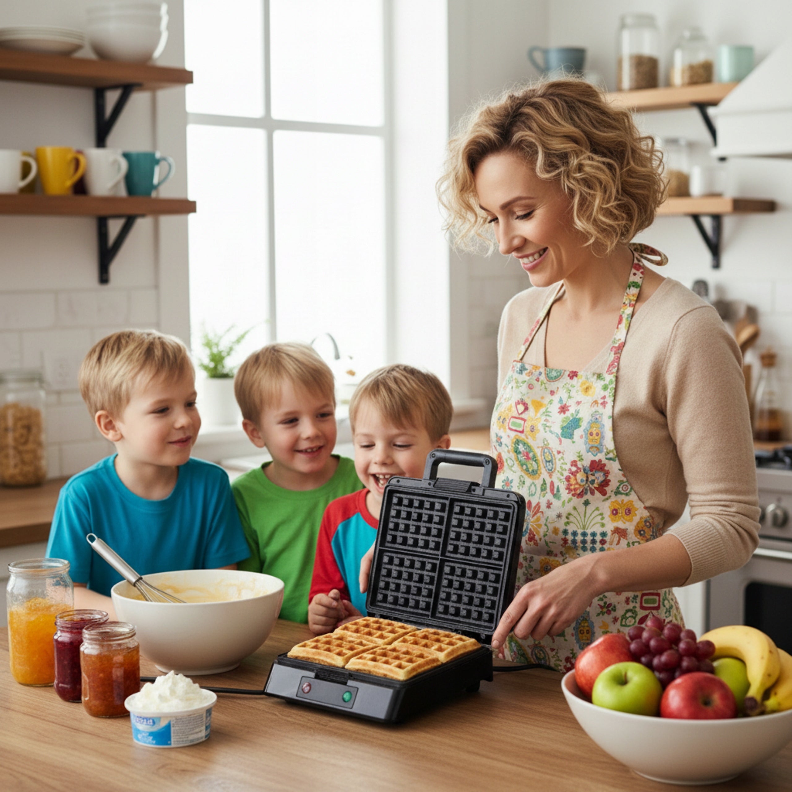 WAFFLE IRON 4 WAFFLES 1080-1300W Non-stick Coating Deep Plates 4×6 Power rating 1300 W