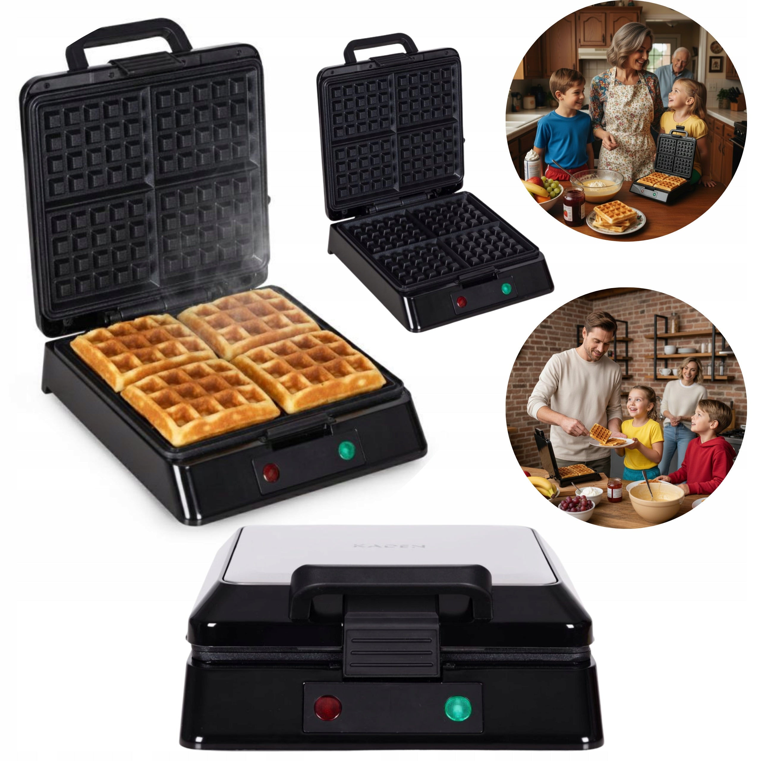 WAFFLE IRON 4 WAFFLES 1080-1300W Non-stick Coating Deep Plates 4×6