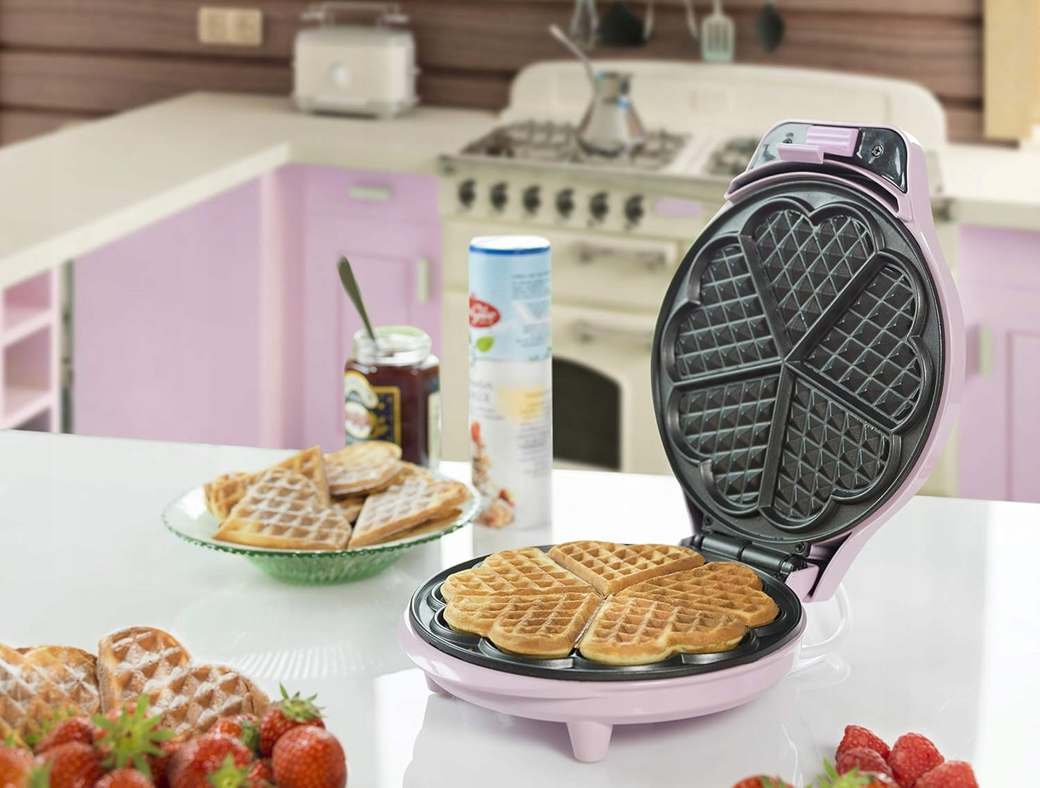 WAFFLE IRON 700 IN RETRO NON-STICK HEART 5 WAFFLES LAMP Power rating 700 W