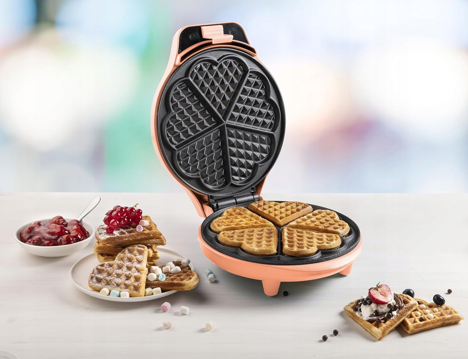 WAFFLE IRON 700 IN RETRO NON-STICK HEART 5 WAFFLES LAMP Power rating 700 W