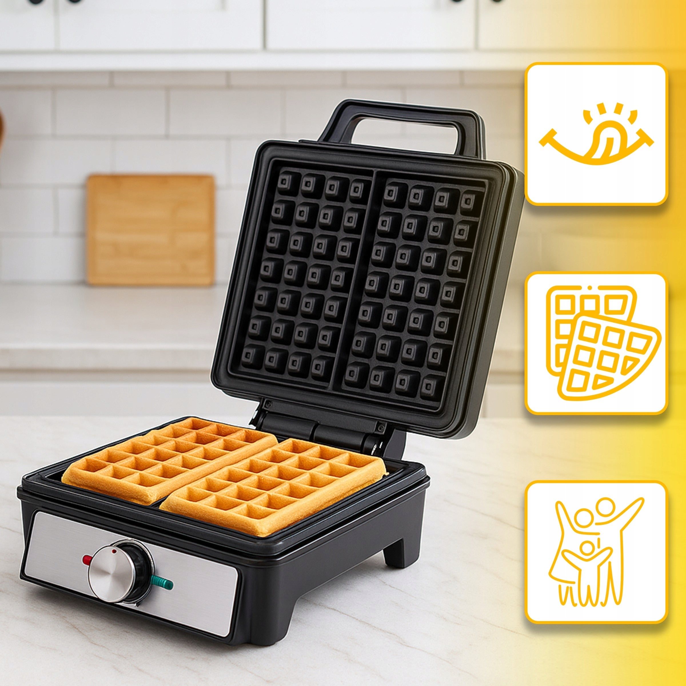 WAFFLE IRON FOR 2 WAFFLES 1600W TEMPERATURE POWER CONTROL THERMOSTATIC STRONG Packaging status original