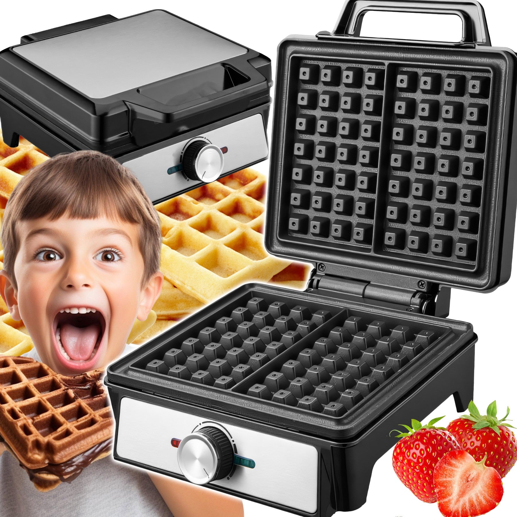 WAFFLE IRON FOR 2 WAFFLES 1600W TEMPERATURE POWER CONTROL THERMOSTATIC STRONG