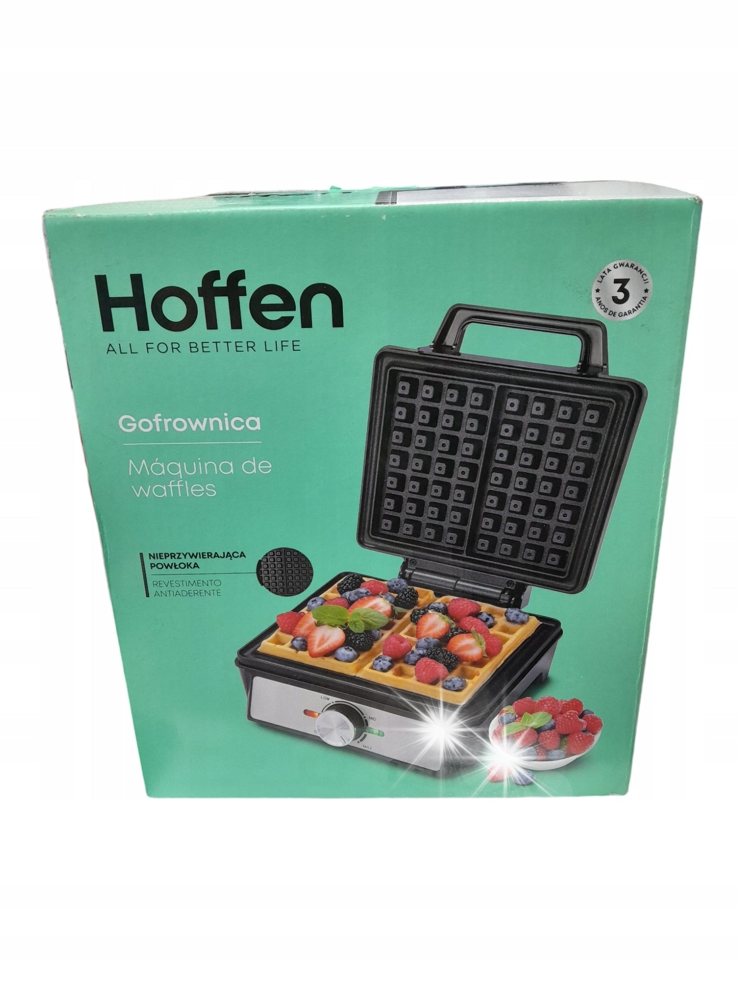 WAFFLE IRON HOFFEN WM-4356 BLACK SILVER 1600 IN TEMPERATURE CONTROL