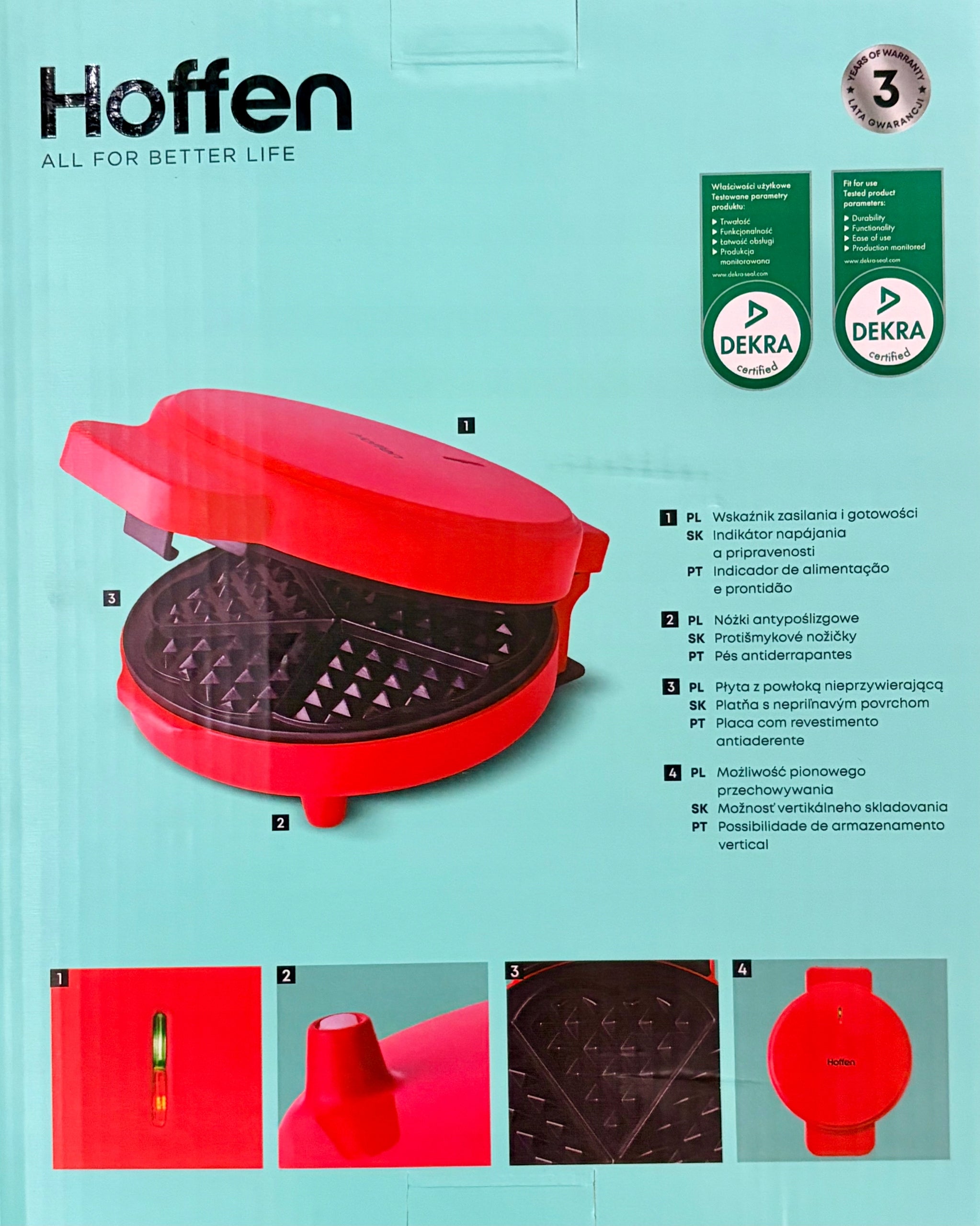 WAFFLE IRON Hoffen 1200 IN HEART red Power rating 1200 W