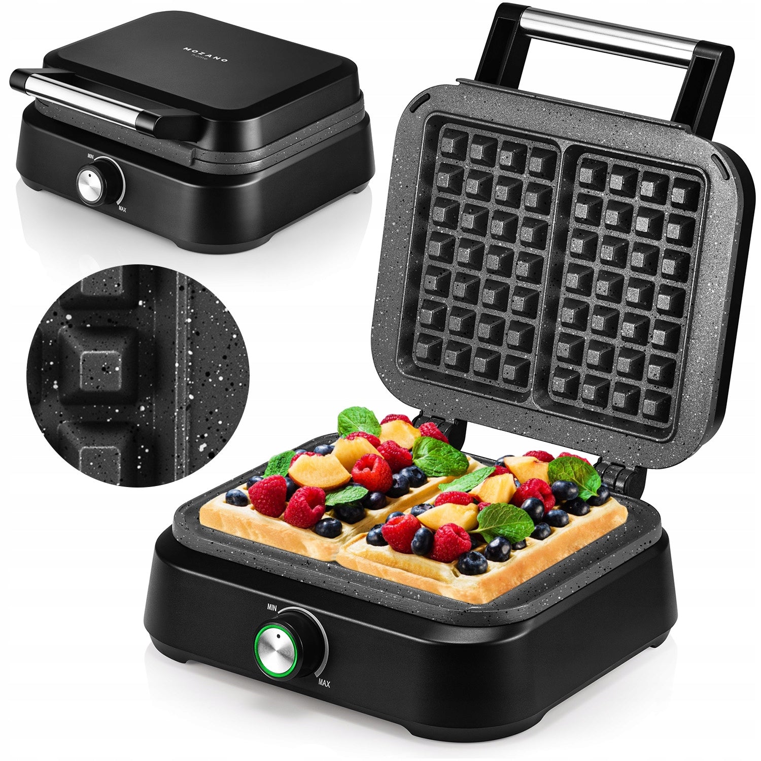 WAFFLE IRON MOZANO 2200W CRISPY WAFFLES, STRONG AND MARBLE COATING