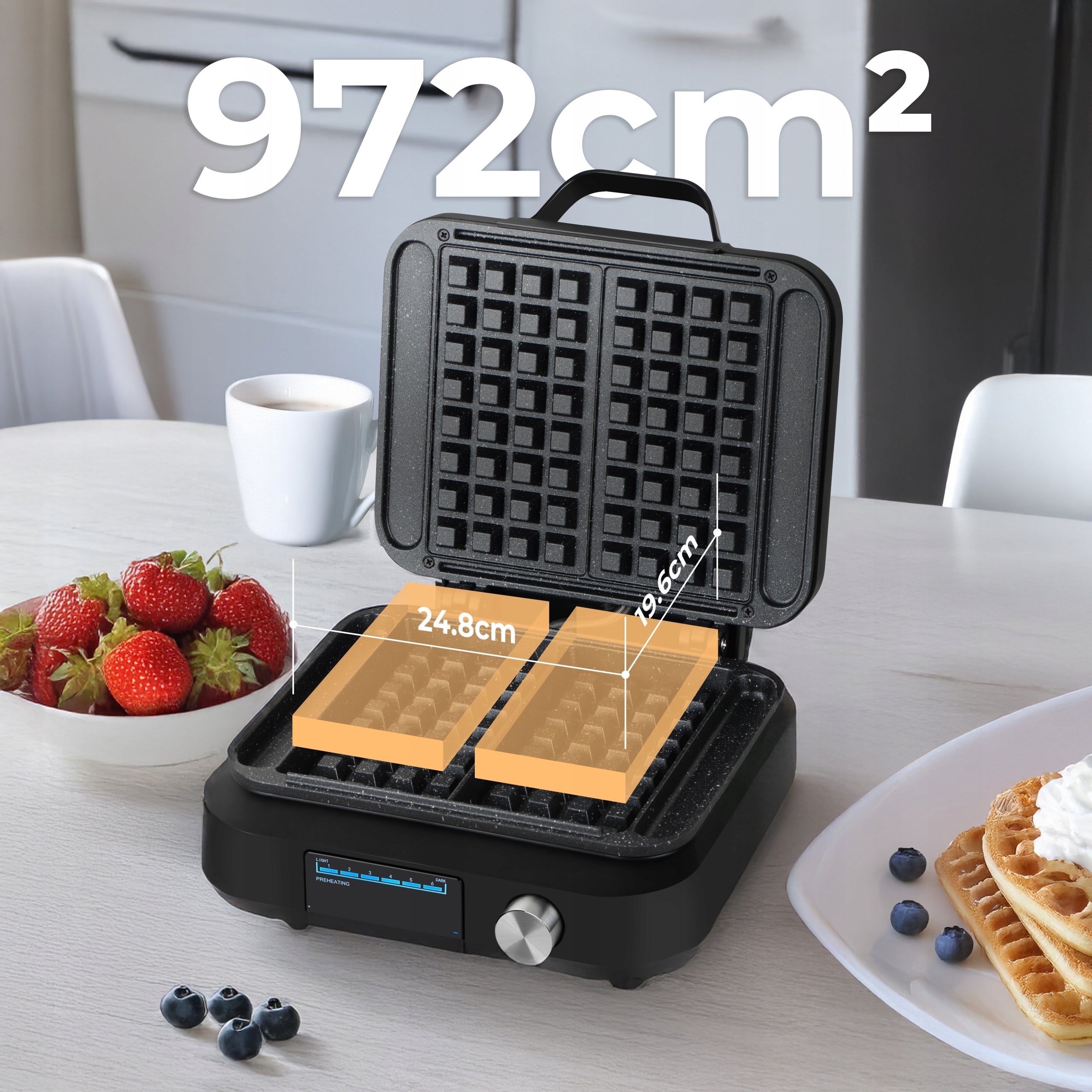 WAFFLE IRONER for 2 large waffles MARBLE COATING time adjustment STRONG 2200W Manufacturer code Gofrownica LVWF002BK  2 duże gofry MOCNA