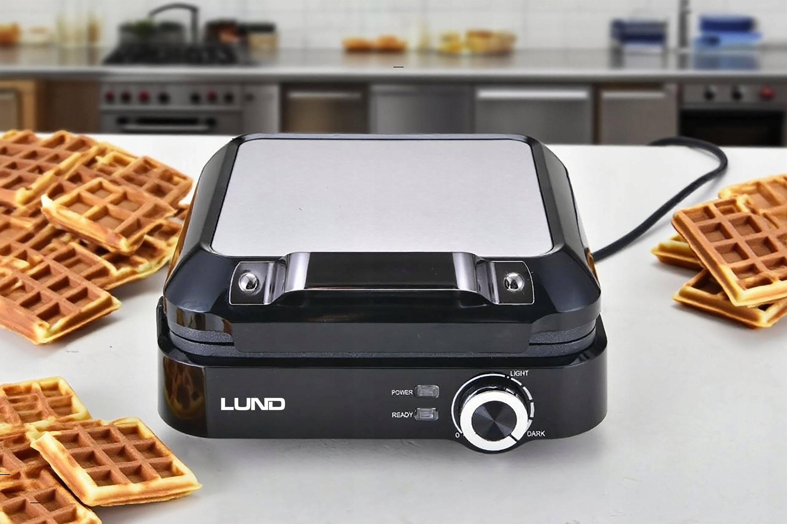 WAFFLE MAKER 1500W 4 LARGE CRISPY WAFFLES STRONG LUND WITH TEMPERATURE CONTROL Manufacturer code LUND_68015