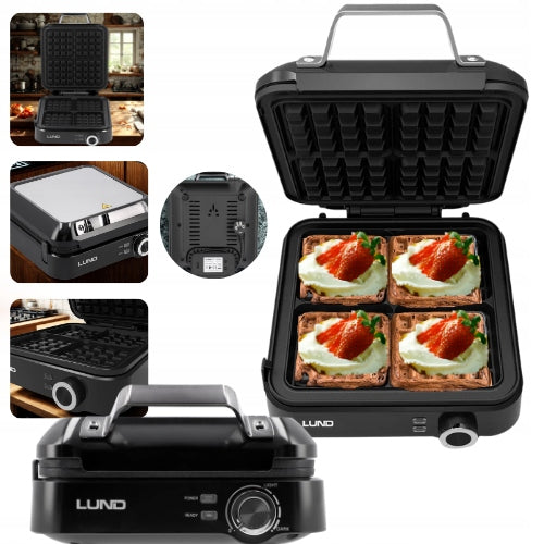 WAFFLE MAKER 1500W 4 LARGE CRISPY WAFFLES STRONG LUND WITH TEMPERATURE CONTROL
