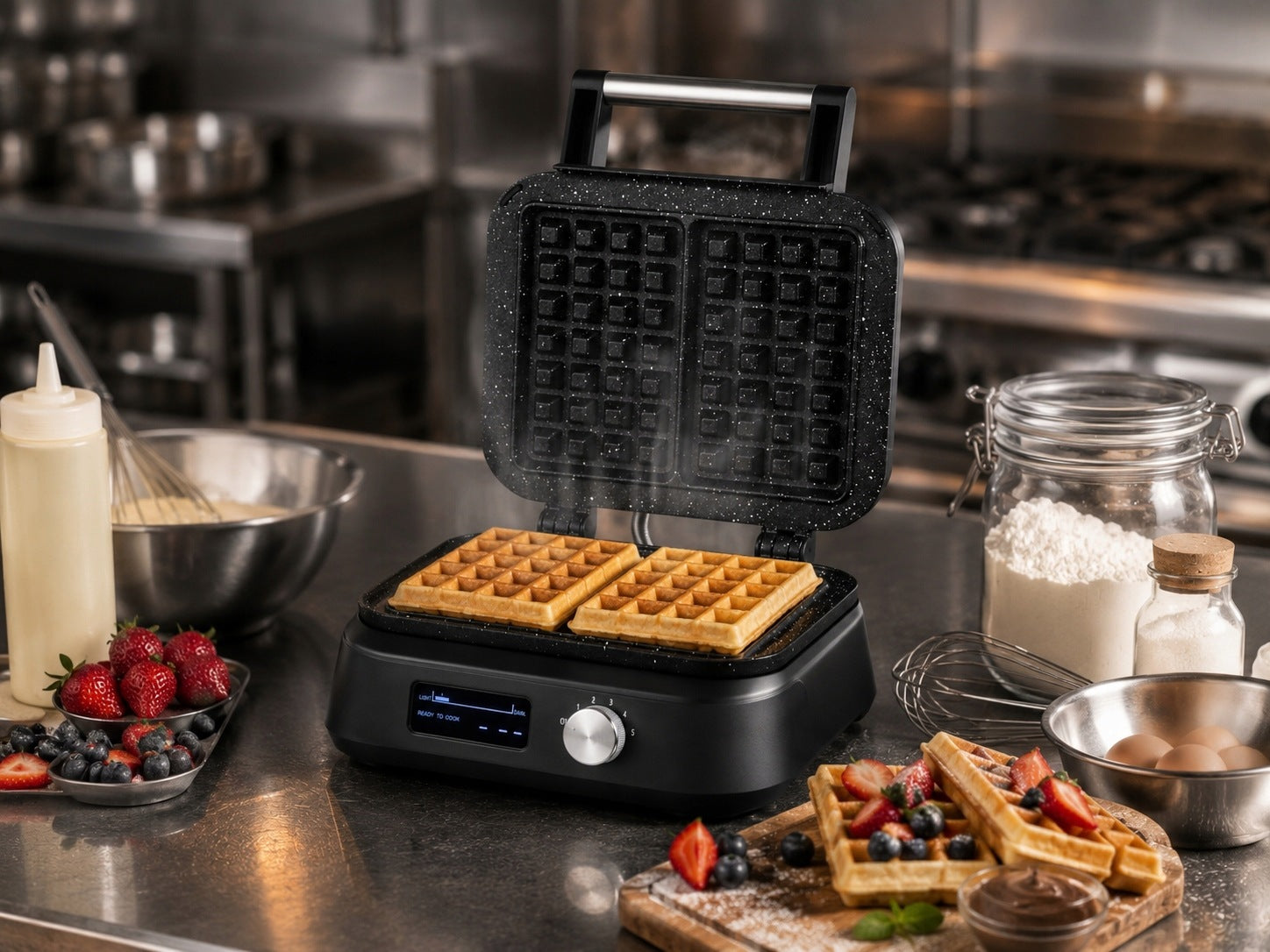 WAFFLE MAKER 2 LARGE CRISPY WAFFLES KERCH SIESTA MARBLED COATING 2500W Brand Kerch