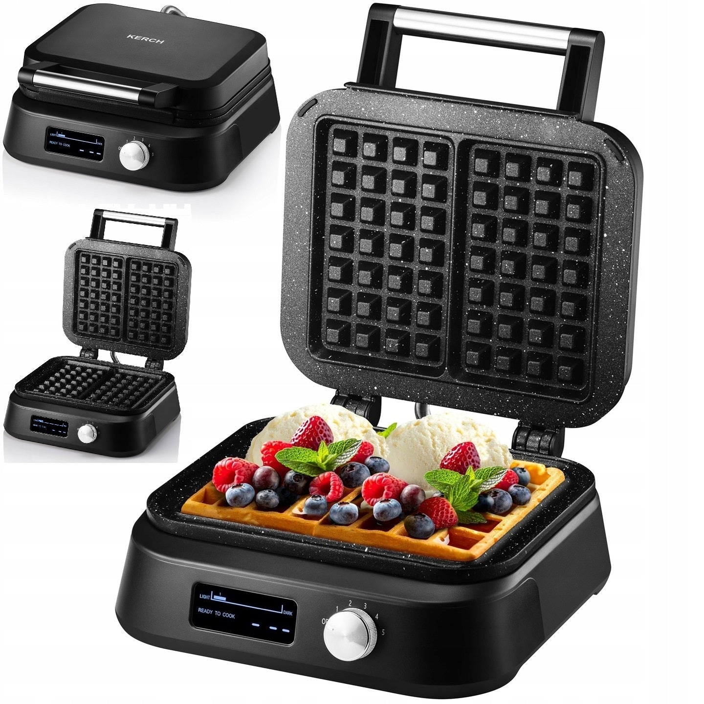 WAFFLE MAKER 2 LARGE CRISPY WAFFLES KERCH SIESTA MARBLED COATING 2500W