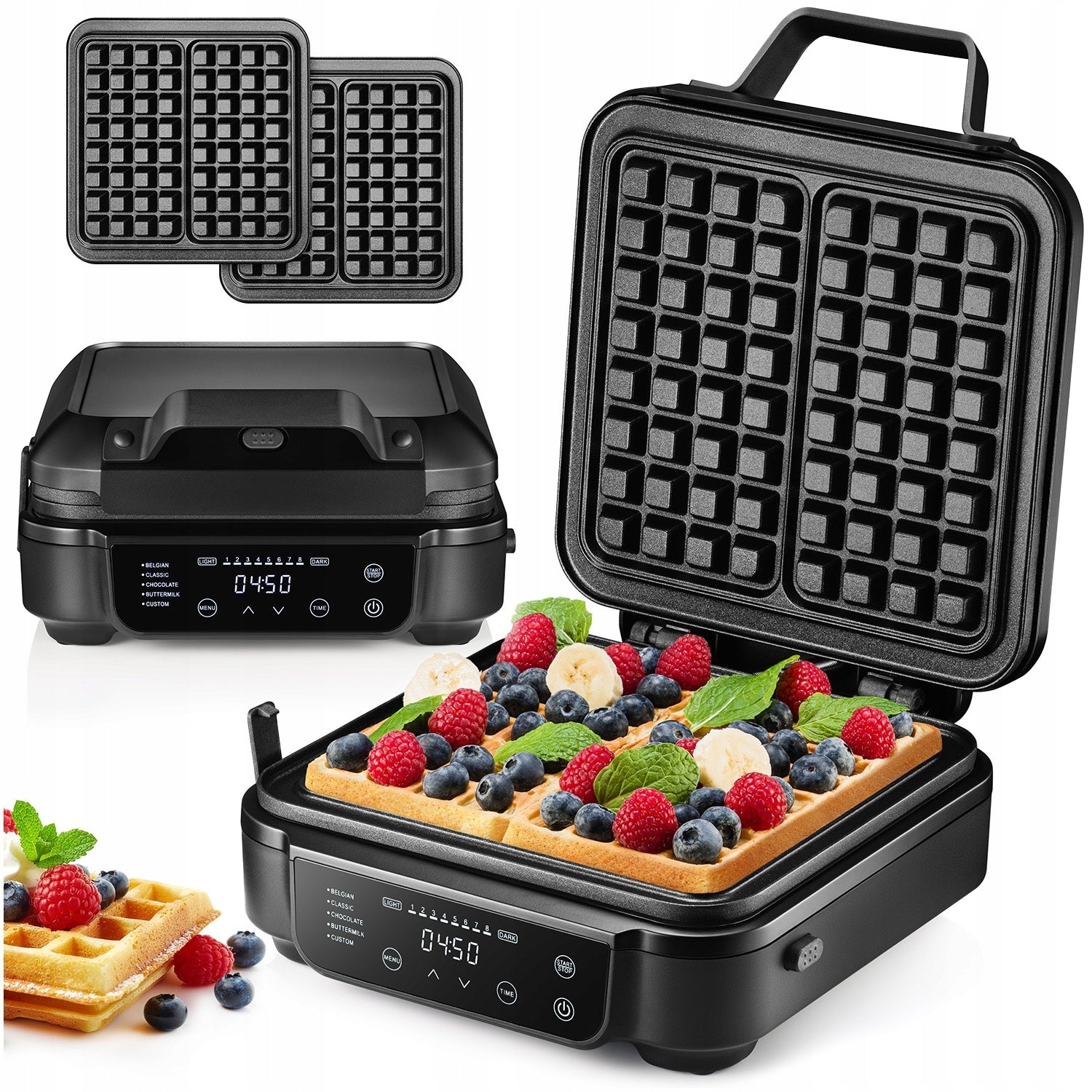 WAFFLE MAKER 2 LARGE WAFFLES 8 DEGREES BAKING 5 PROGRAMS STRONG 1500W BLACK