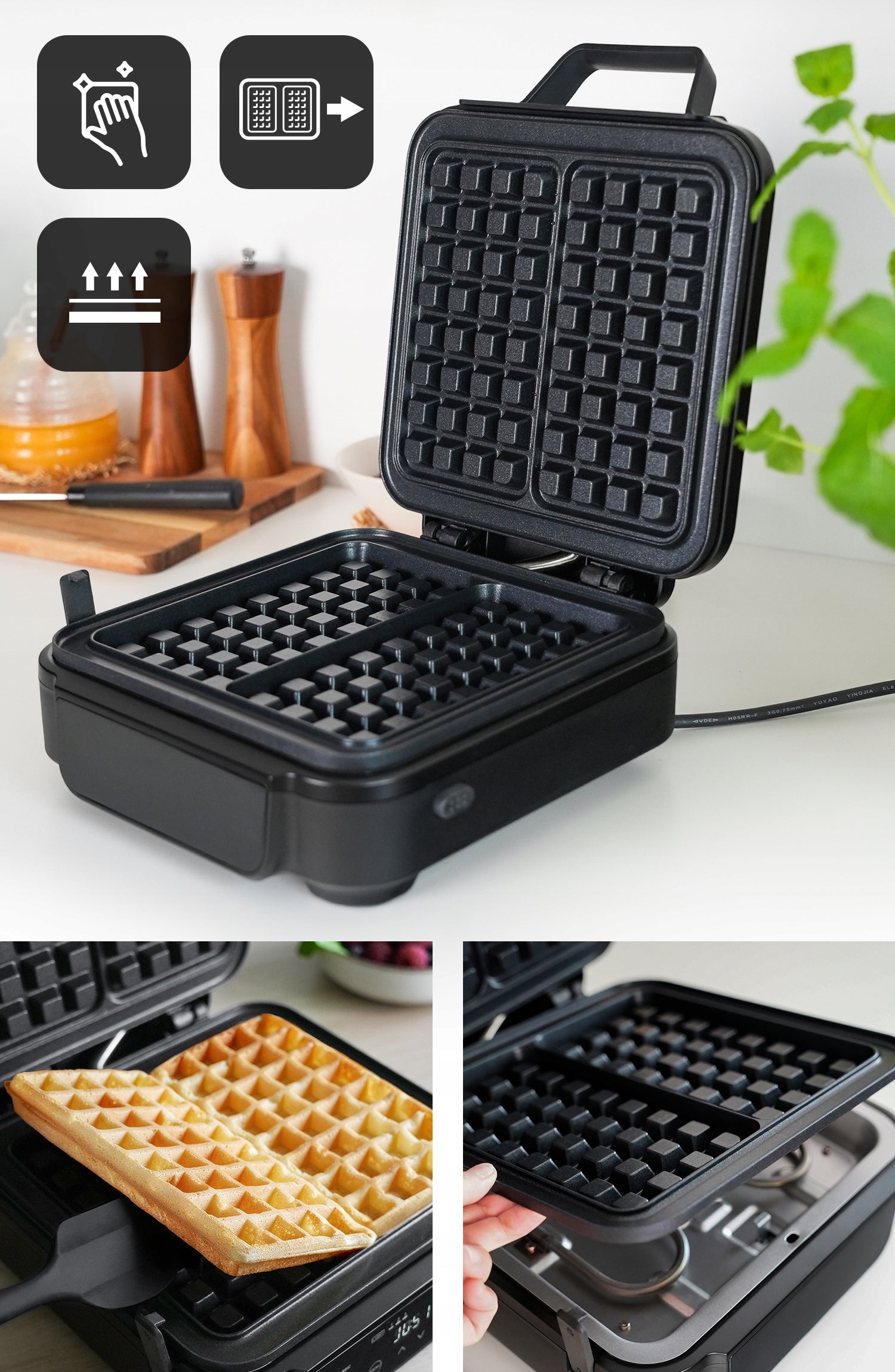 WAFFLE MAKER 2 LARGE WAFFLES GENIUS 2200 8 DEGREES BAKING 5 PROGRAMS Manufacturer code AGD/GOF/002