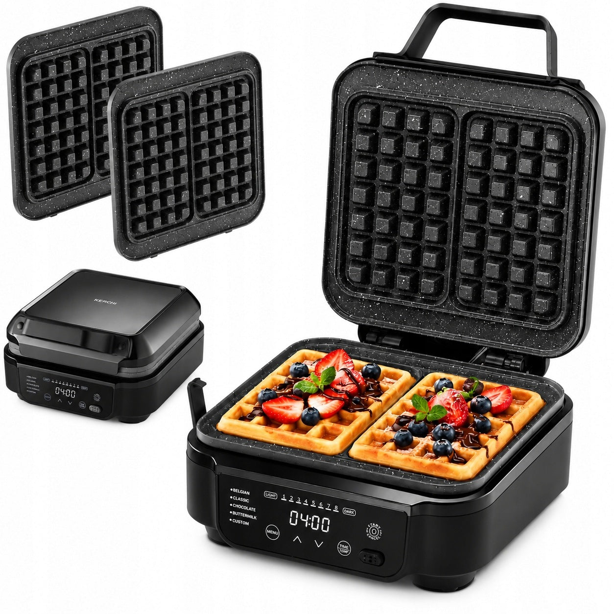 WAFFLE MAKER 2 WAFFLES KERCH BELGO 2200W 5 PROGRAMS 8 LEVELS REMOVABLE PLATES