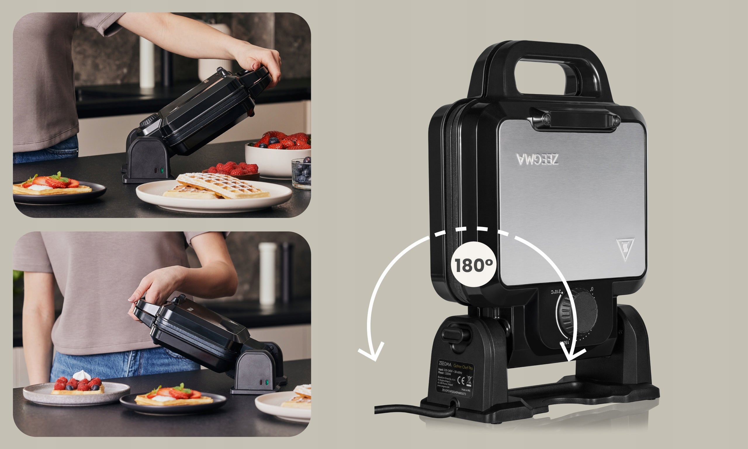 WAFFLE MAKER 2 WAFFLES NON-STICK PLATES TEMPERATURE CONTROL STRONG Packaging status original