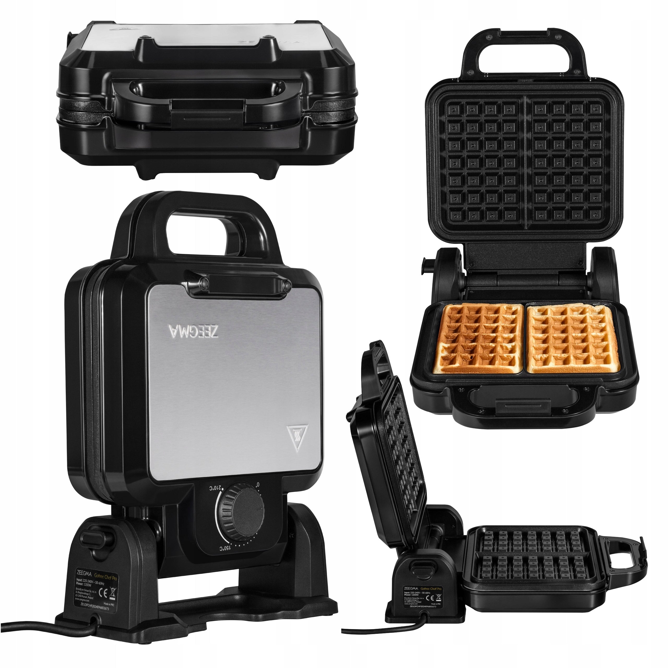 WAFFLE MAKER 2 WAFFLES NON-STICK PLATES TEMPERATURE CONTROL STRONG